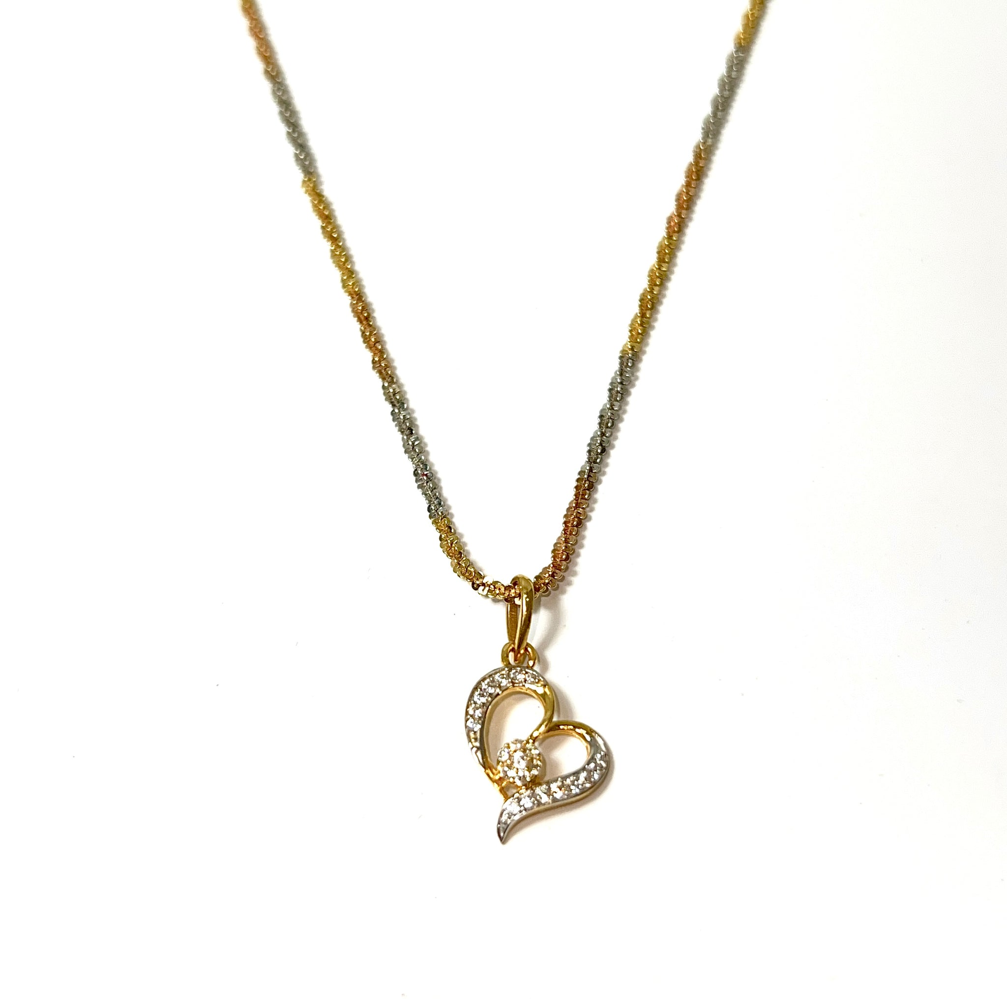 Hart pendant with Tricolor Neckless - 18 Carat Gold - 58cm / 2mm - 422