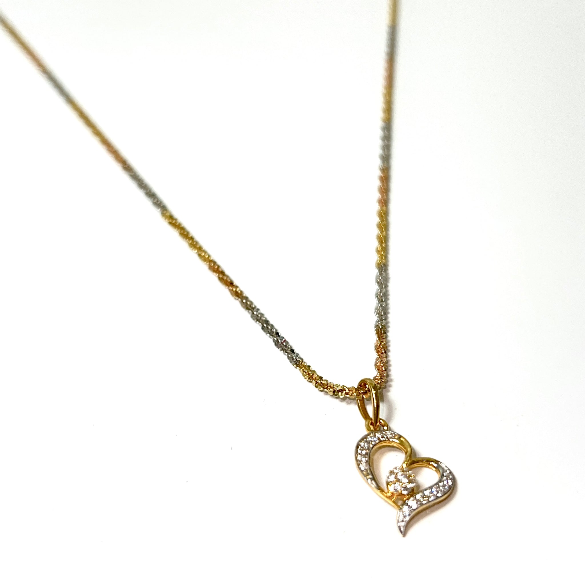 Hart pendant with Tricolor Neckless - 18 Carat Gold - 58cm / 2mm - 422