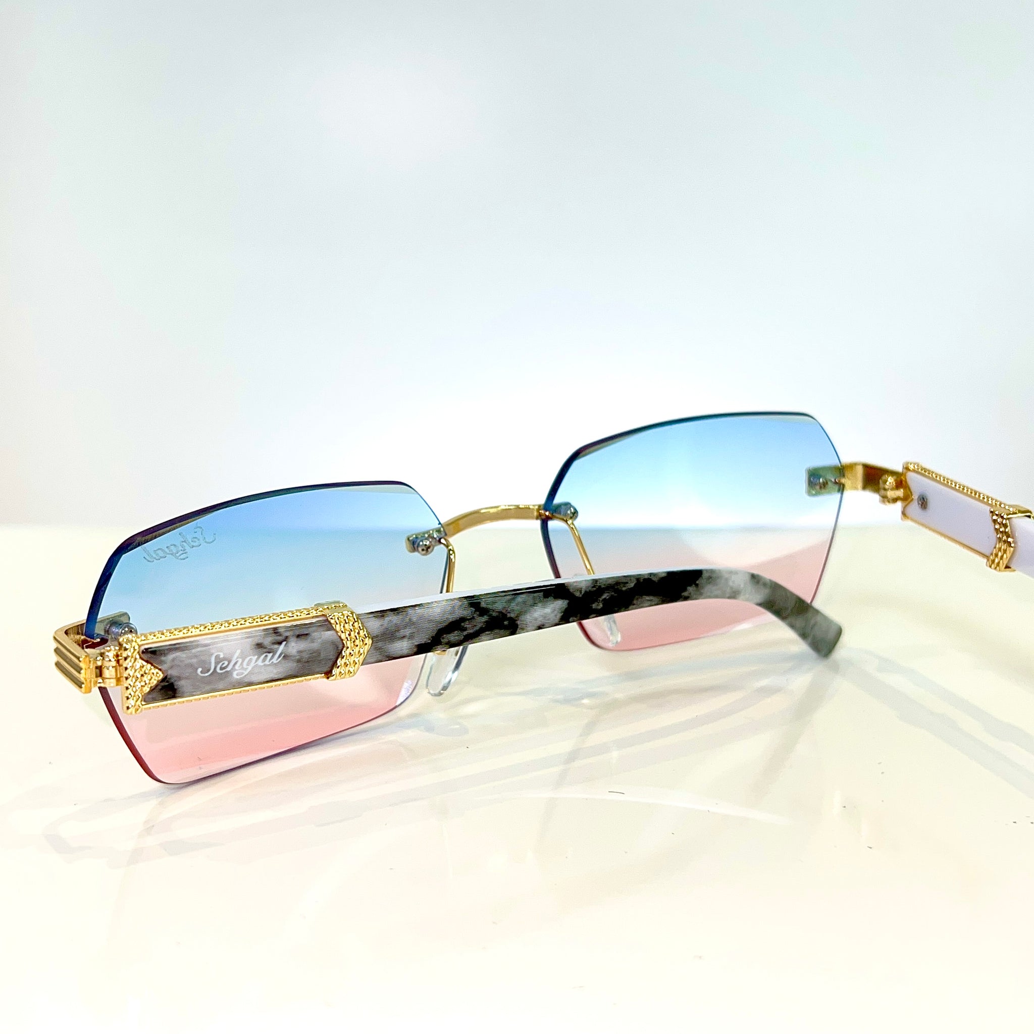 Marblecut Glasses - 14 carat gold plated -  Pink / Blue Shade