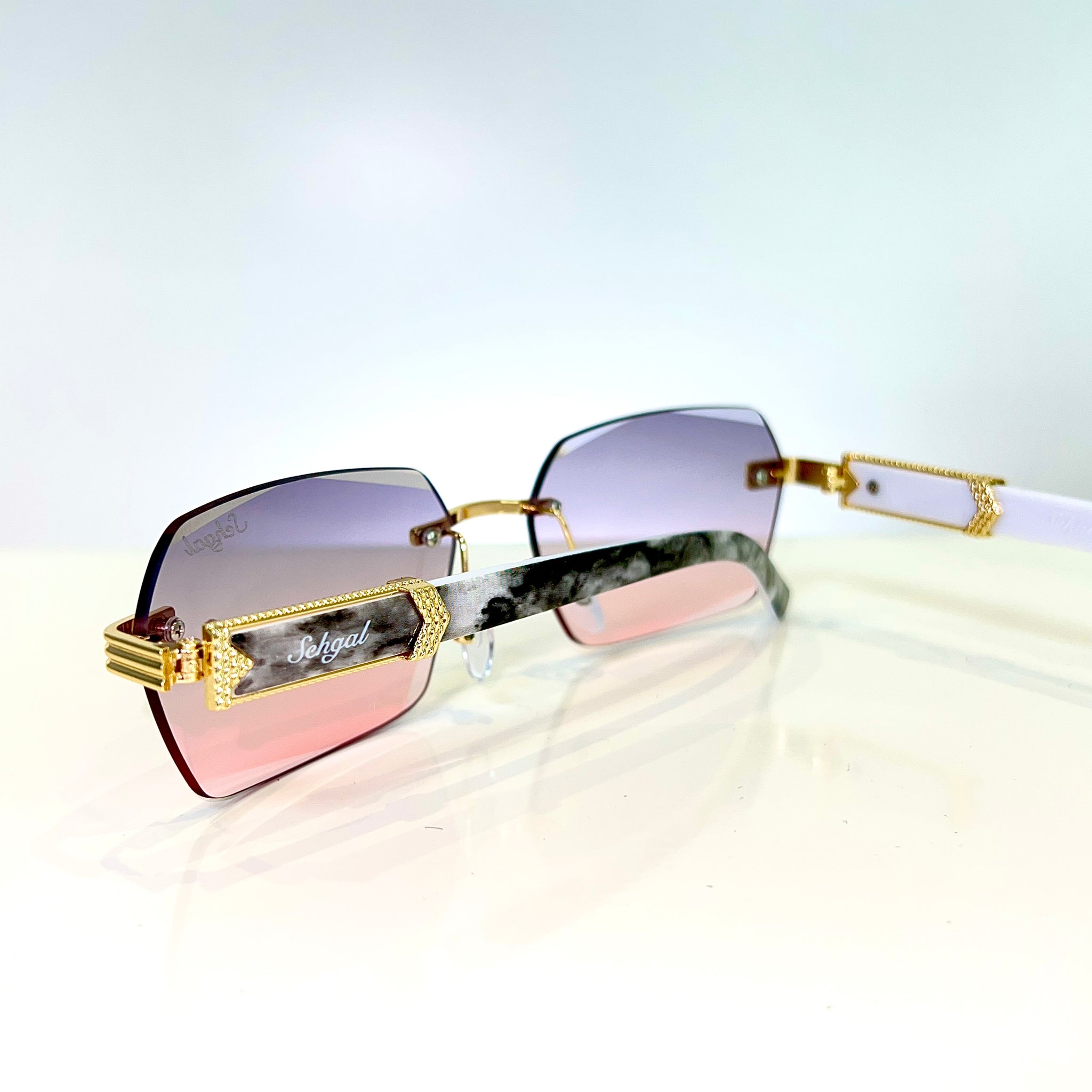 Marblecut Glasses - 14 carat gold plated -  Pink / Grey Shade