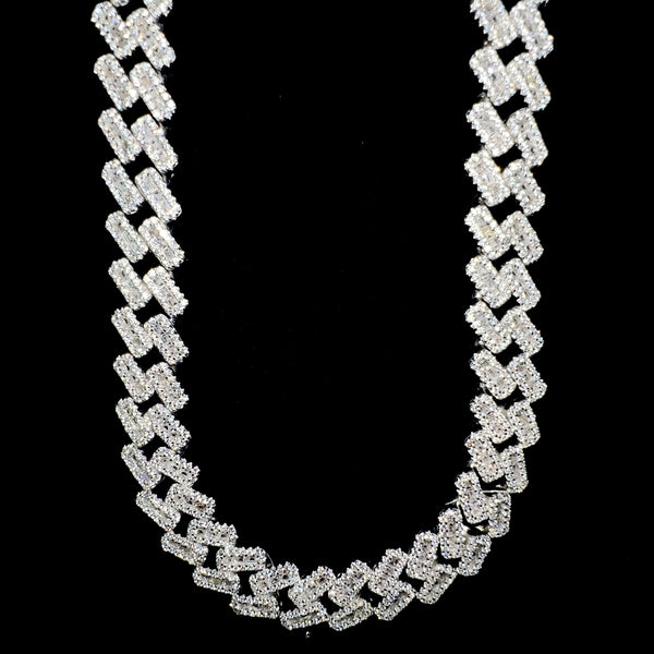 Baguette Cuban Prong Link Chain 60cm 10mm Silver 925