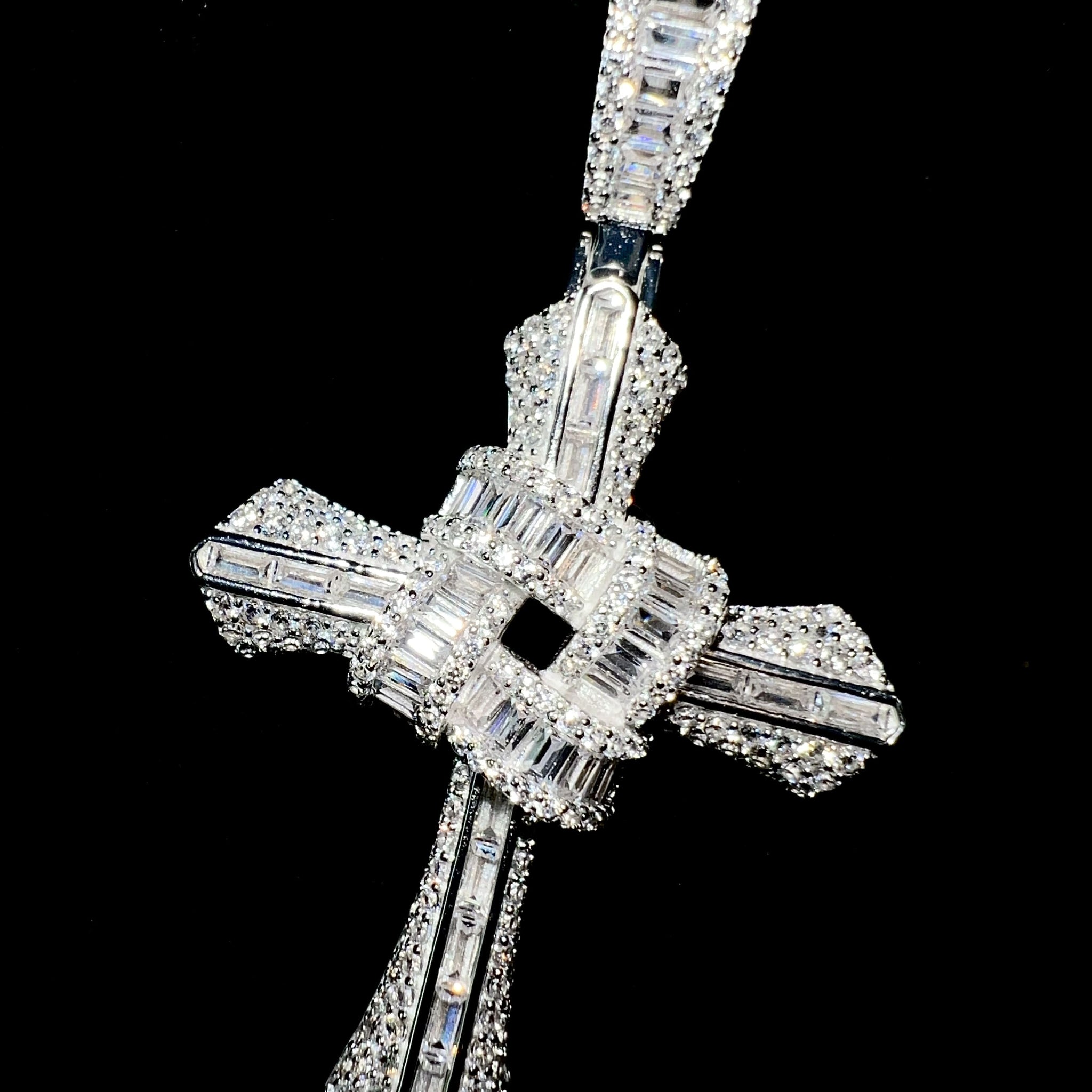 Iced Out Baguette Cross Pendant - Silver 925 - Sehgal Dubai Collection