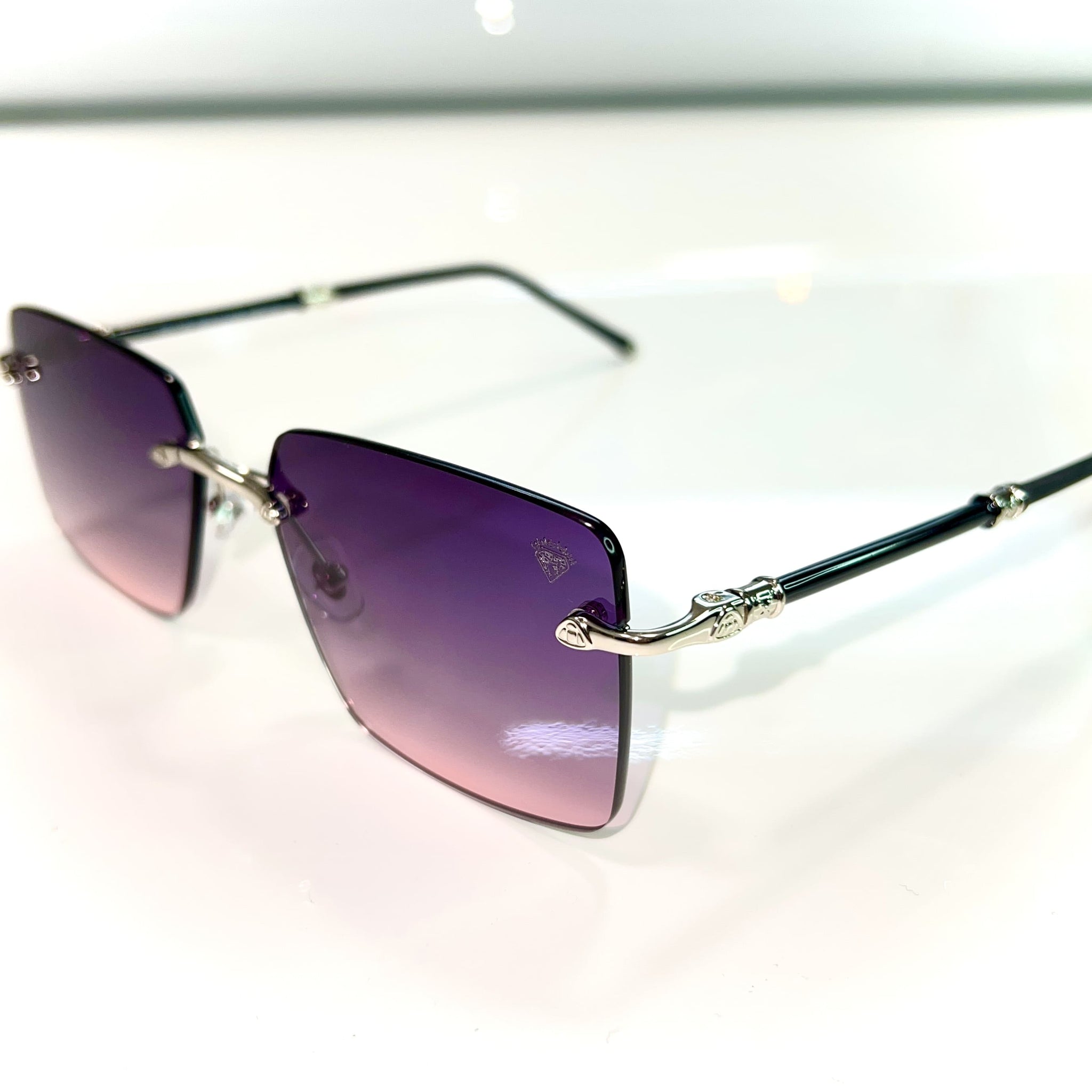 Eduardo Glasses - Silver 925 plated + Silicon side - Purple/Pink Shade - Sehgal Glasses