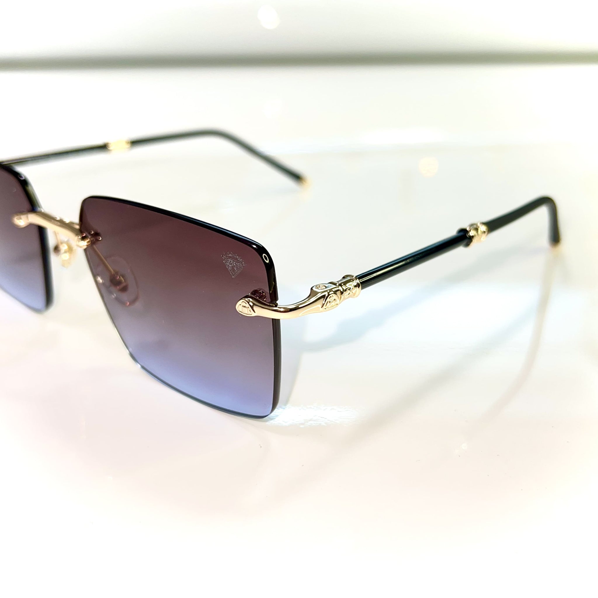 Eduardo Glasses - 14k gold plated + Silicon side - Brown/Blue Shade - Sehgal Glasses