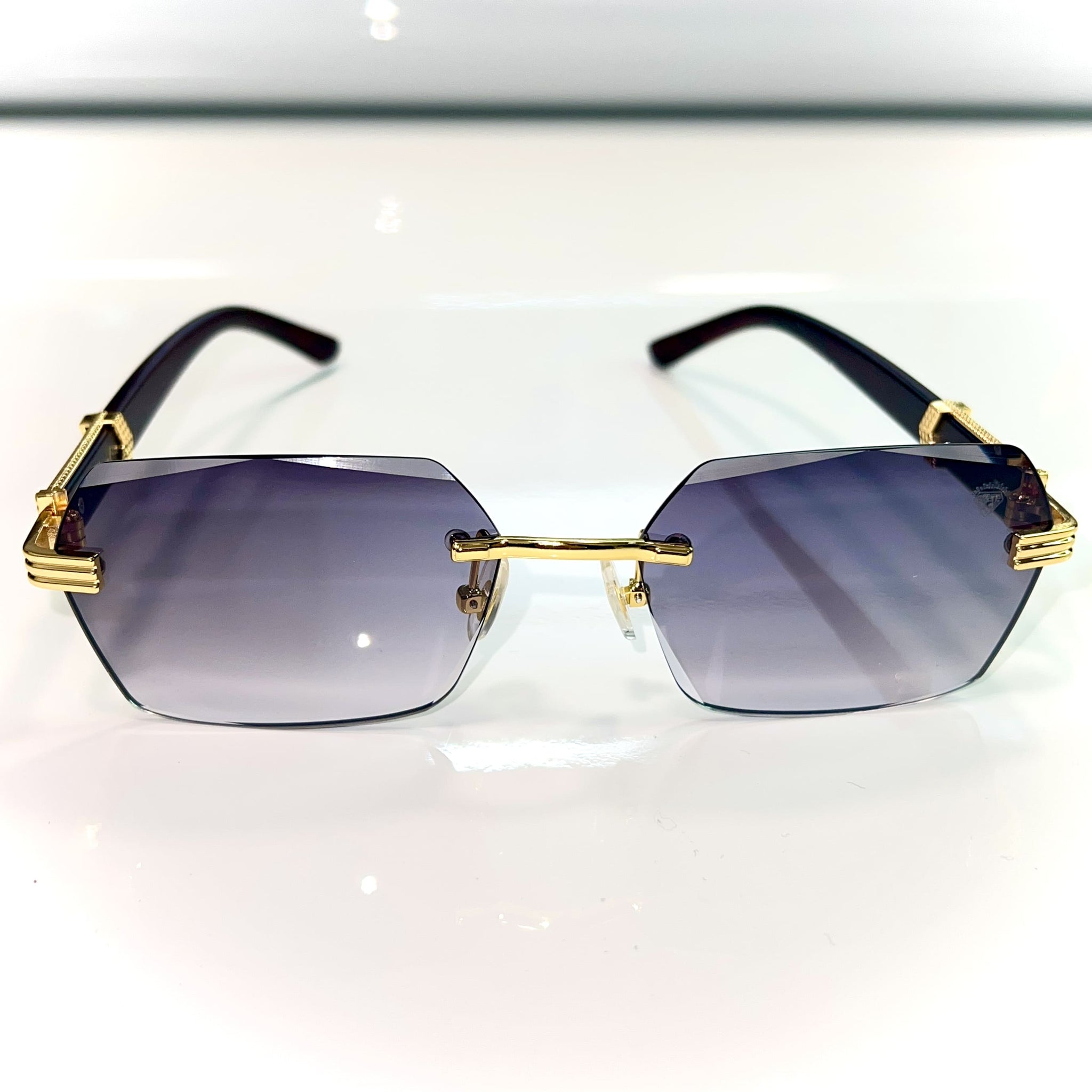 Sehgal Woodcut glasses - 14k gold plated - Grey shade - Gold / Woodgrain frame