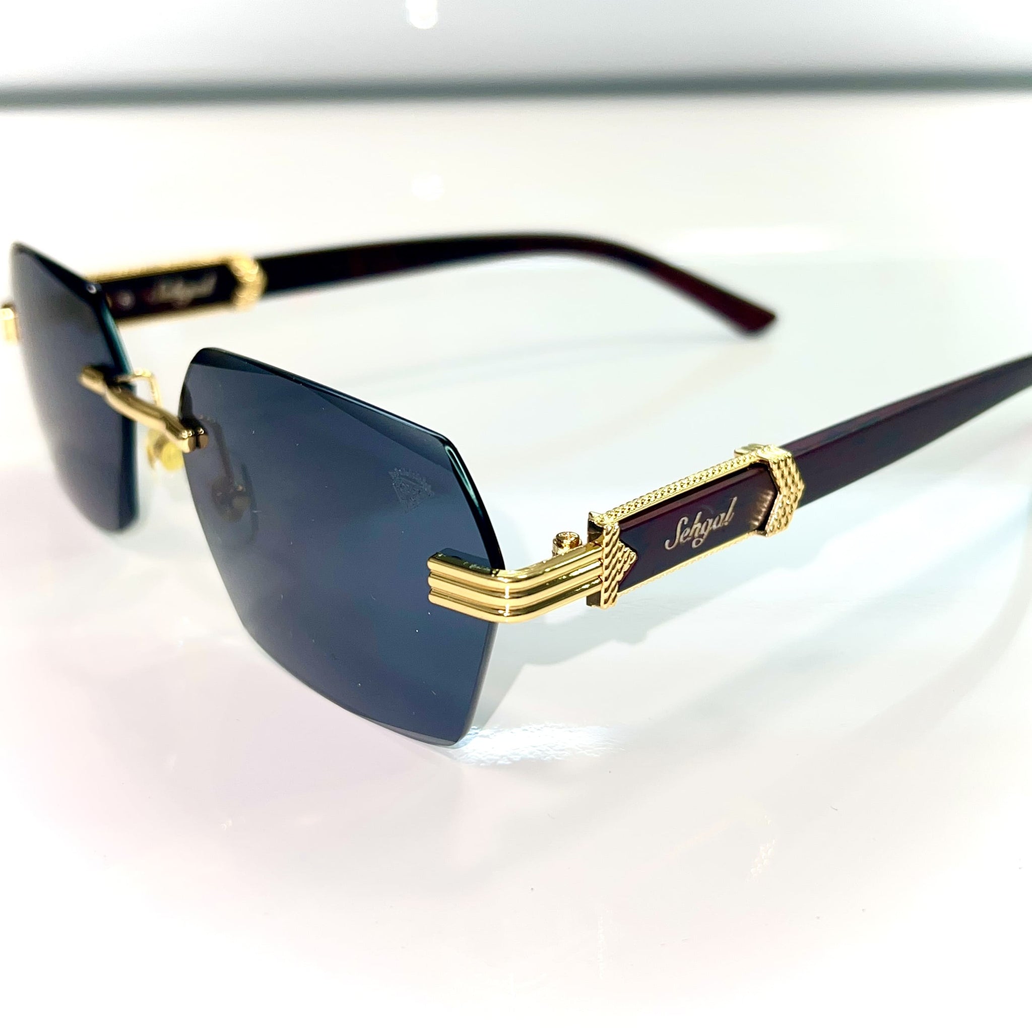 Sehgal Woodcut Glasses - 14k gold plated - Black shade - Gold / Woodgrain frame