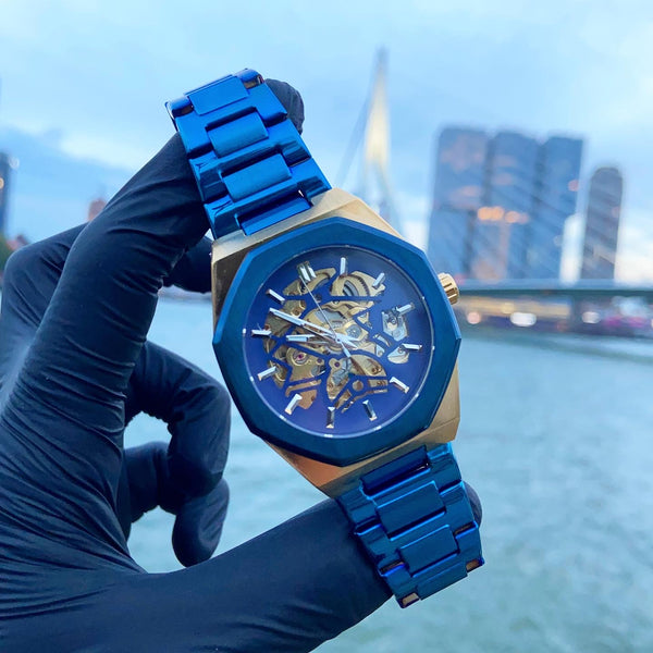 Blue discount skeleton watch