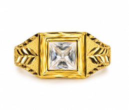 14K Gold Diamond Cut Square Stone Ring