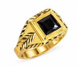 14K Gold Diamond Cut Square Stone Ring