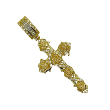 VVS Moissanite Roses & Baguettes Cross Pendant – Silver 925 – Gold Plated