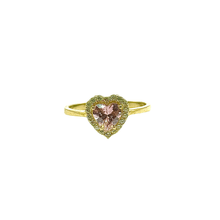 Heart Ring with Pink Center Stone – 14K Gold