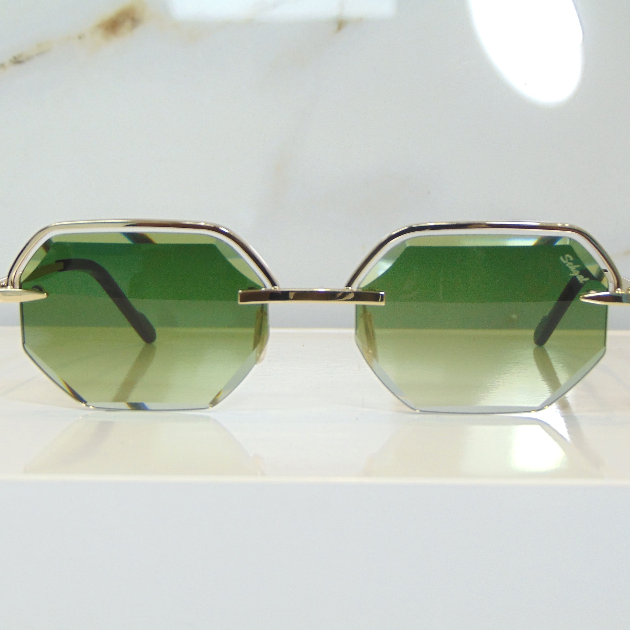 Elite Glasses - 18 Carat Gold plated | Polished Diamond Cuts | Emarald Green