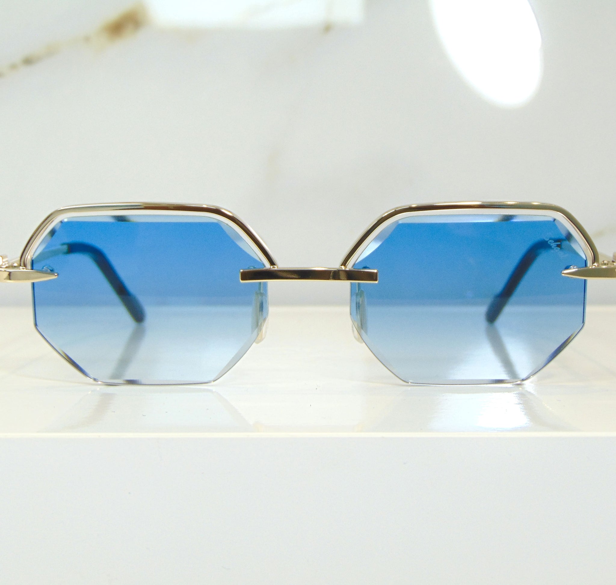 Elite Glasses - 18 Carat Gold plated | Polished Diamond Cuts | Heavenly Blue