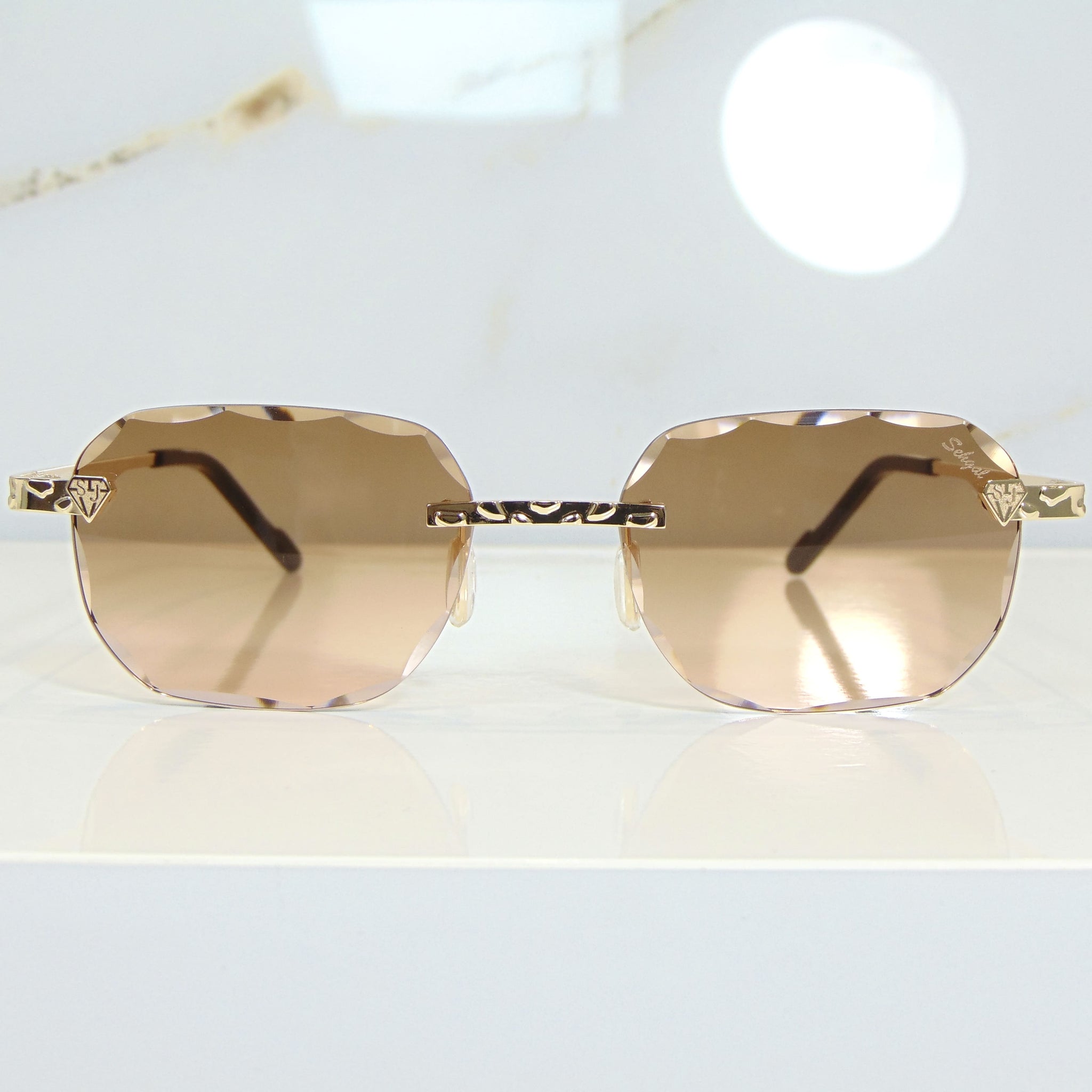 Nugget Glasses - 18 Carat Gold plated | Polished Diamond Cuts | Brown Ruby