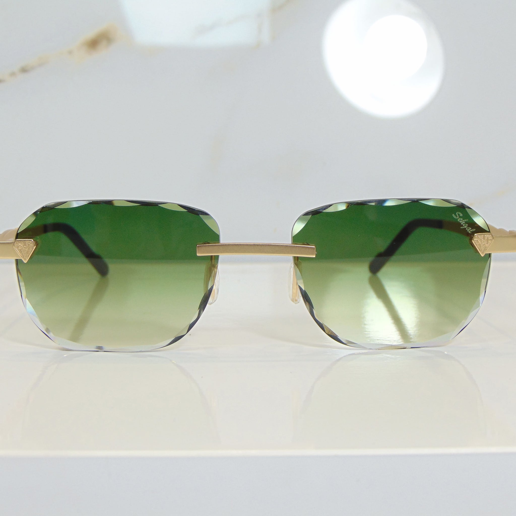 Blade Glasses - 18 Carat Gold plated | Polished Diamond Cuts | Emarald Green