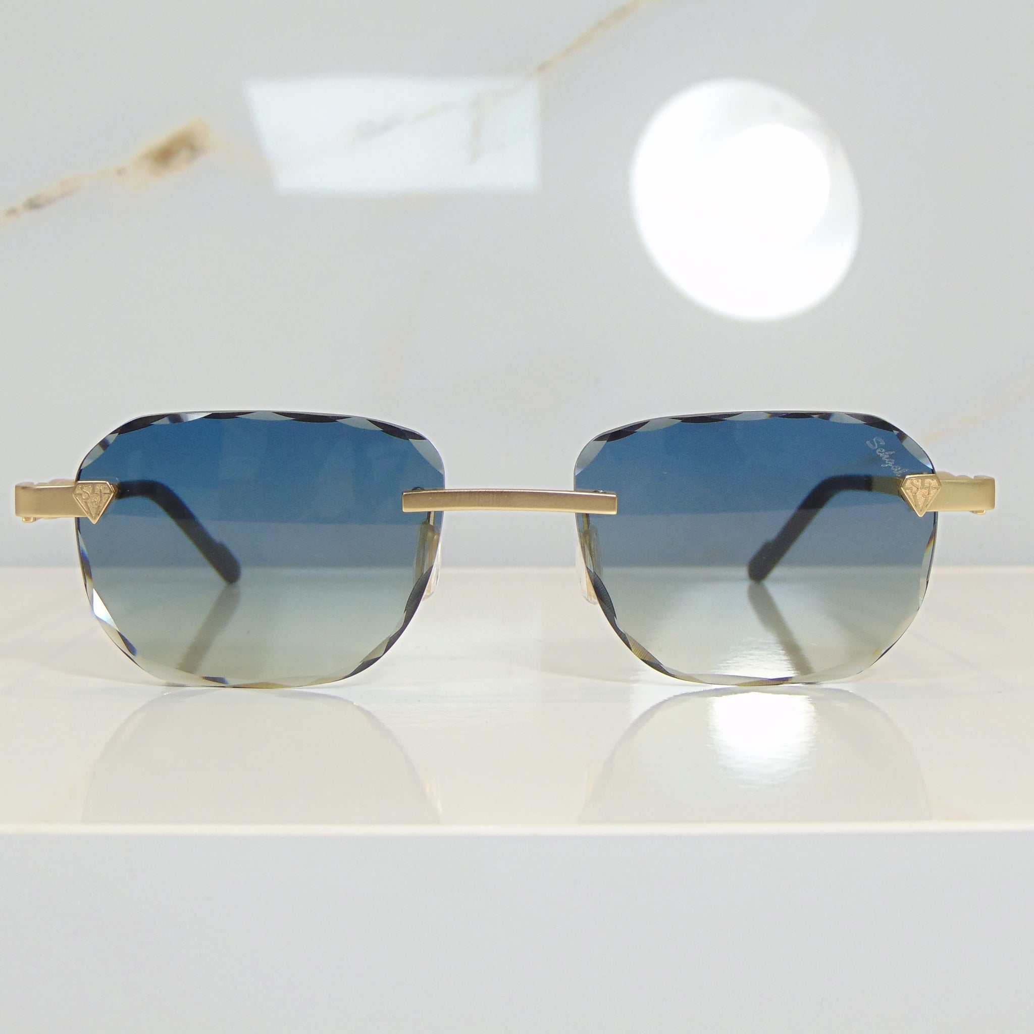 Blade Glasses - 18 Carat Gold plated | Polished Diamond Cuts | Blue to Beige