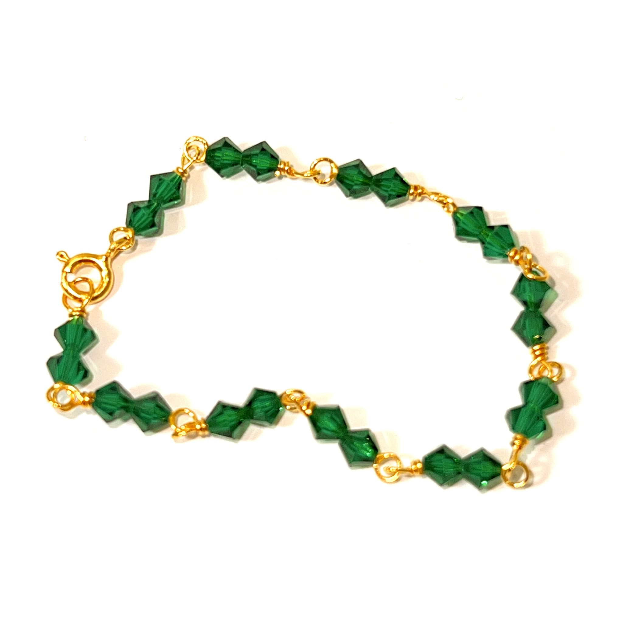 Baby Beaded Bracelet Green - 14 Carat Gold - 15cm / 4mm - 305