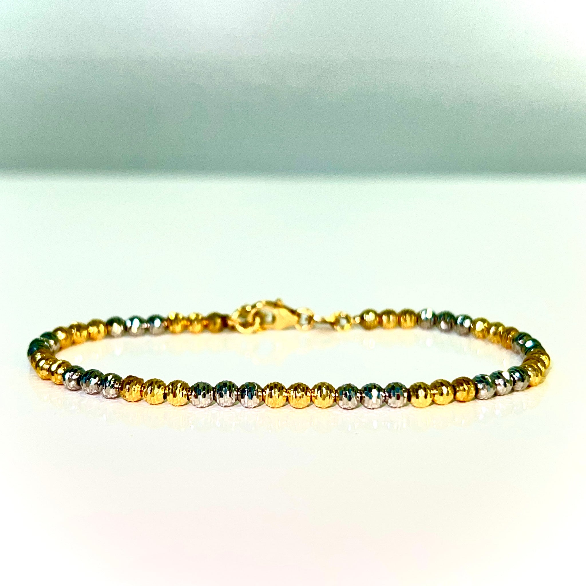 Bicolor Mooncut Bracelet - 14 carat gold - 19cm / 3mm - 14 carat Bicolor Gold - Diamond Cuts
