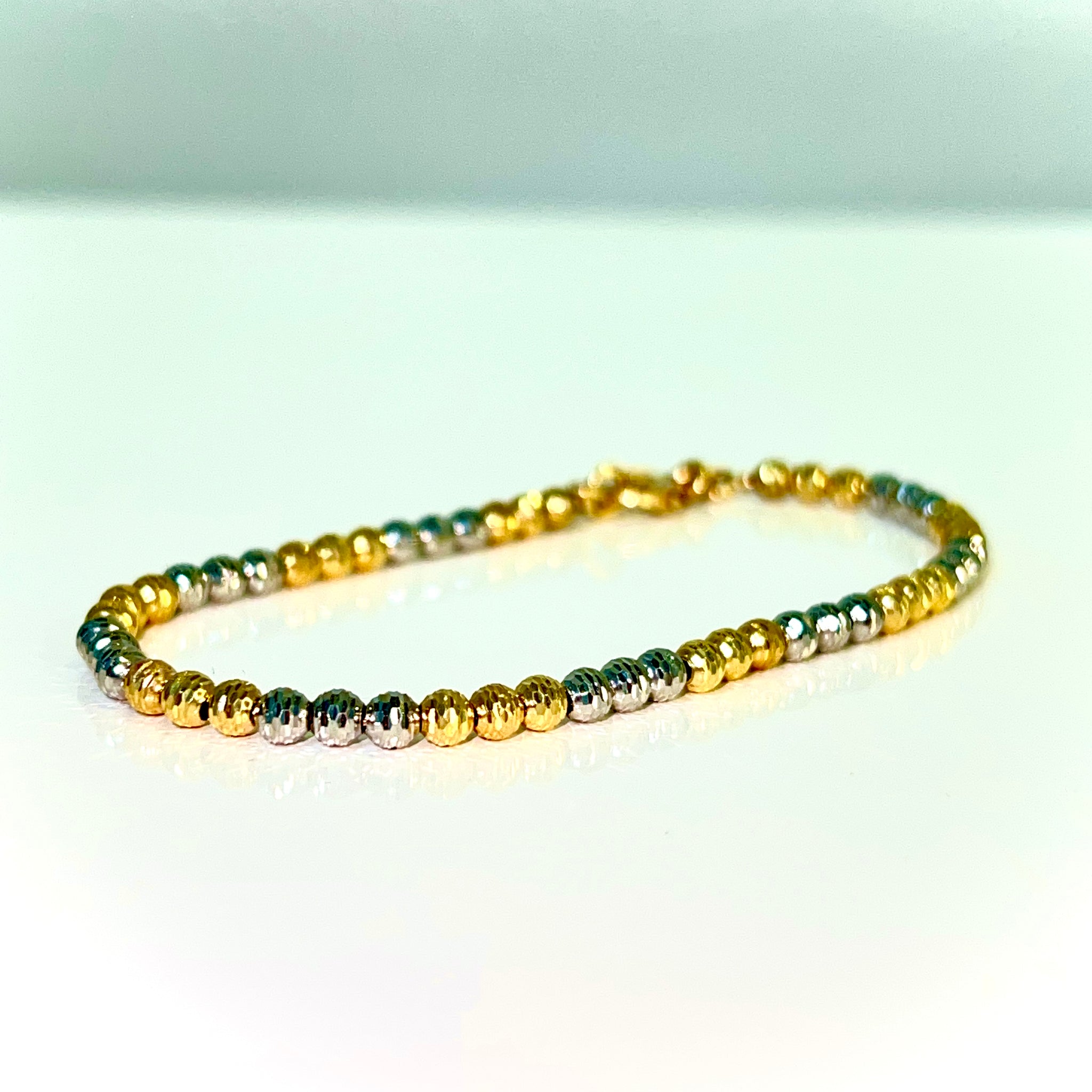 Bicolor Mooncut Bracelet - 14 carat gold - 19cm / 3mm - 14 carat Bicolor Gold - Diamond Cuts