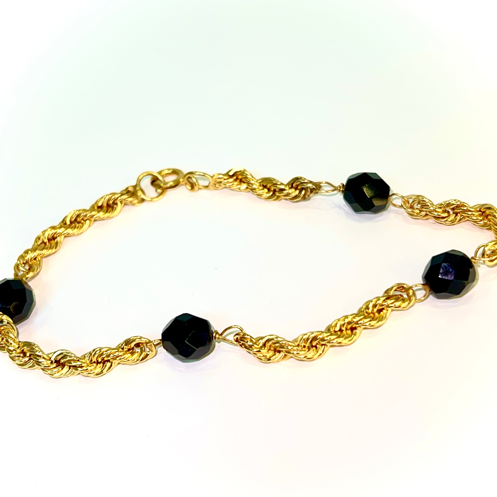 Black Bead Rope Bracelet - 14 carat gold - 22cm / 4.5mm
