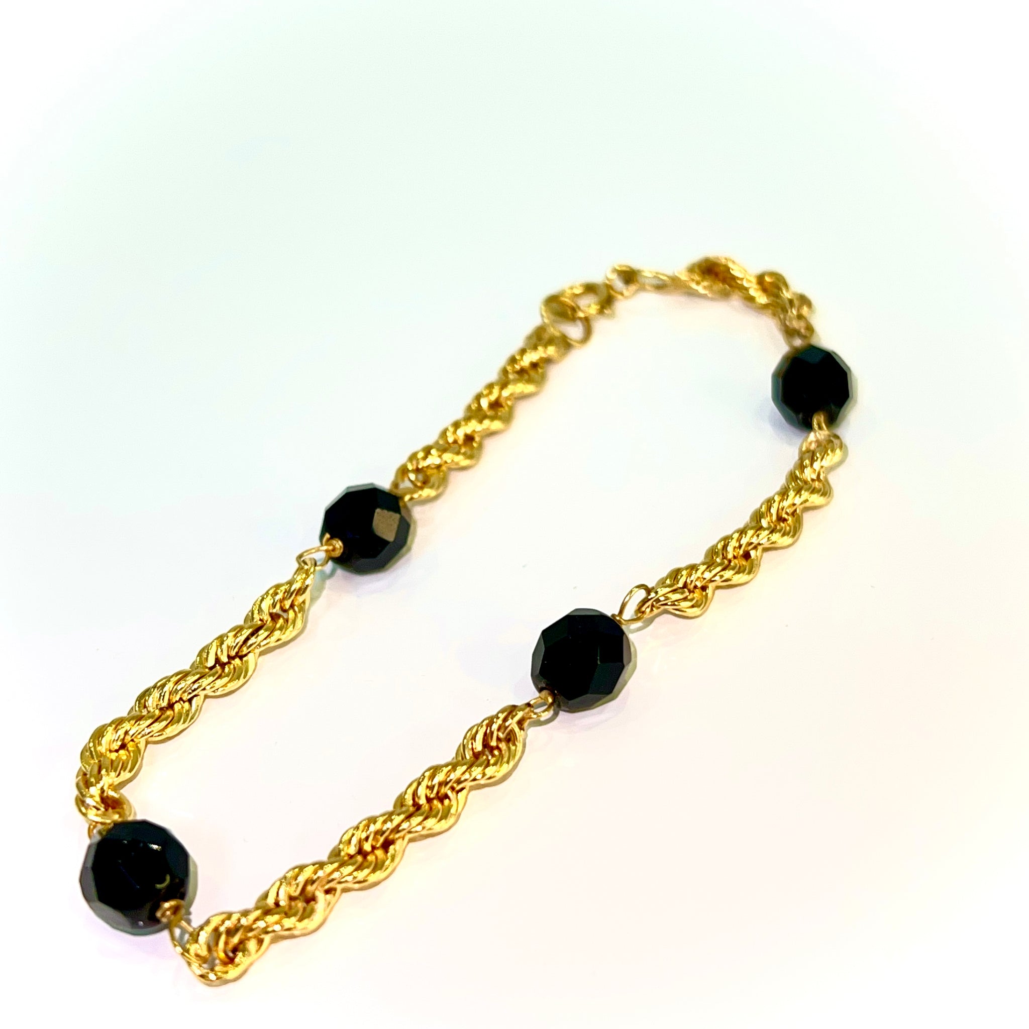 Black Bead Rope Bracelet - 14 carat gold - 22cm / 4.5mm