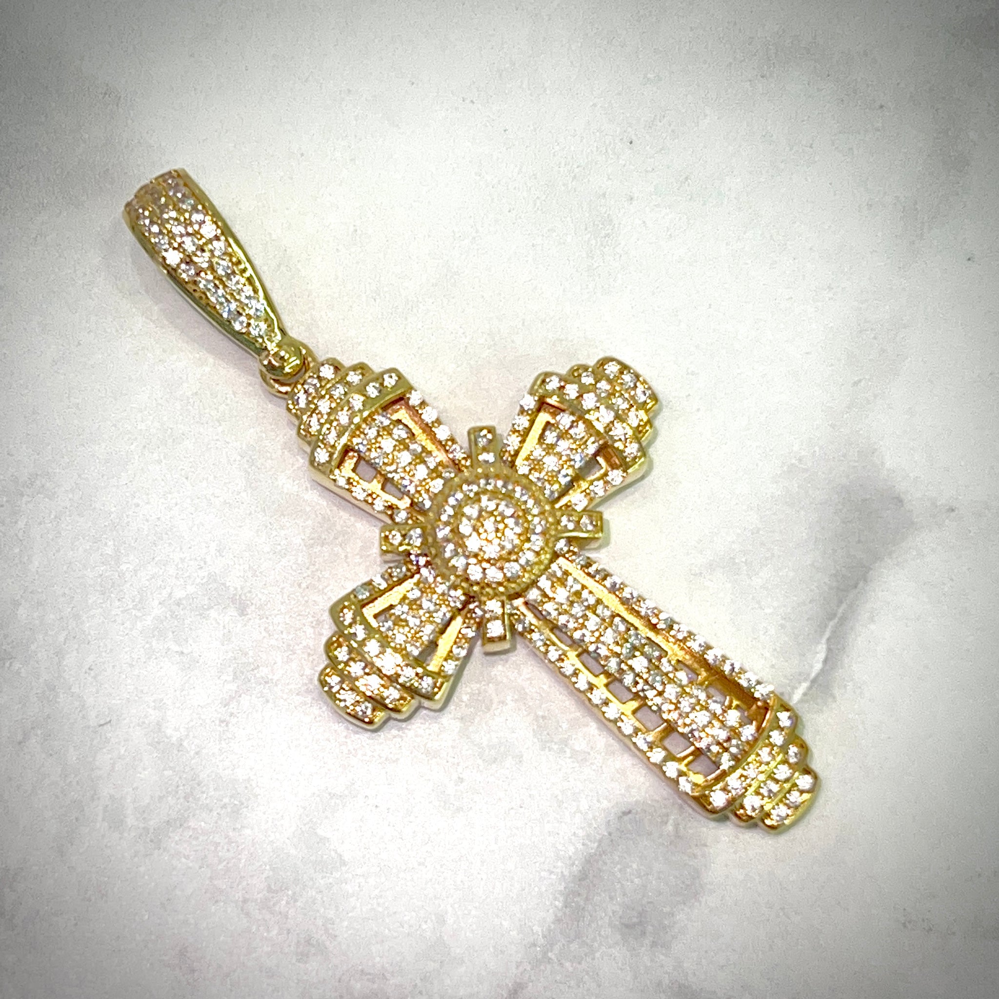 Cross Pendant "Iced Out" - 14 carat gold
