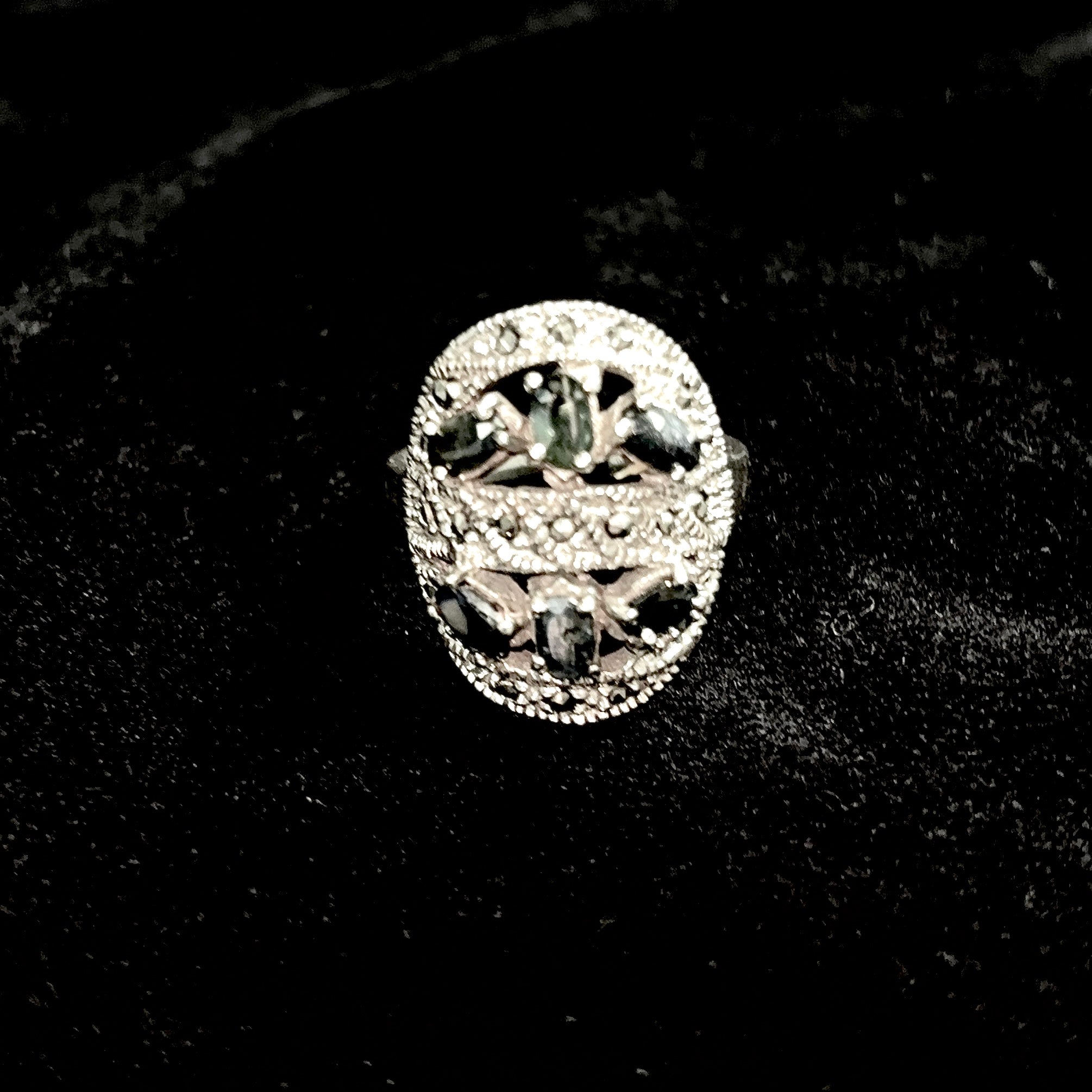 Synthetic Saffier Black Ring - Silver 925