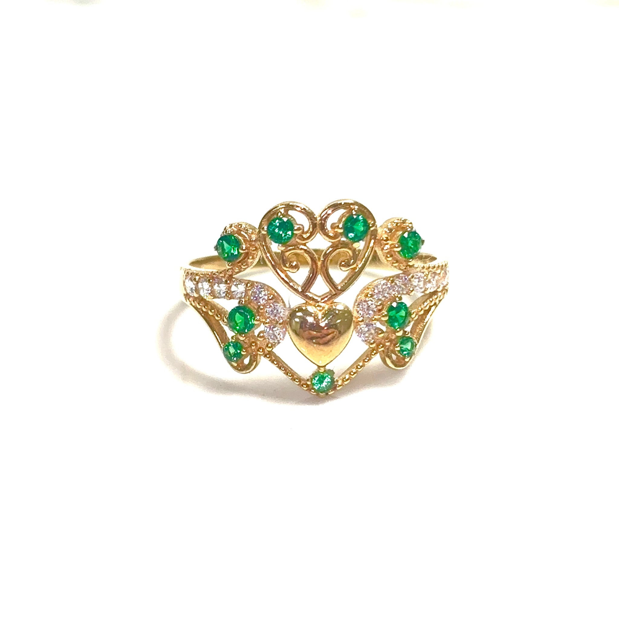 Gold Emerald Heart Ring - 18 carat gold
