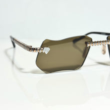 Magic Glasses - Two-Tone Whitegold & Rose Plated | Greenish Brown Shade | Diamond Shape Lens