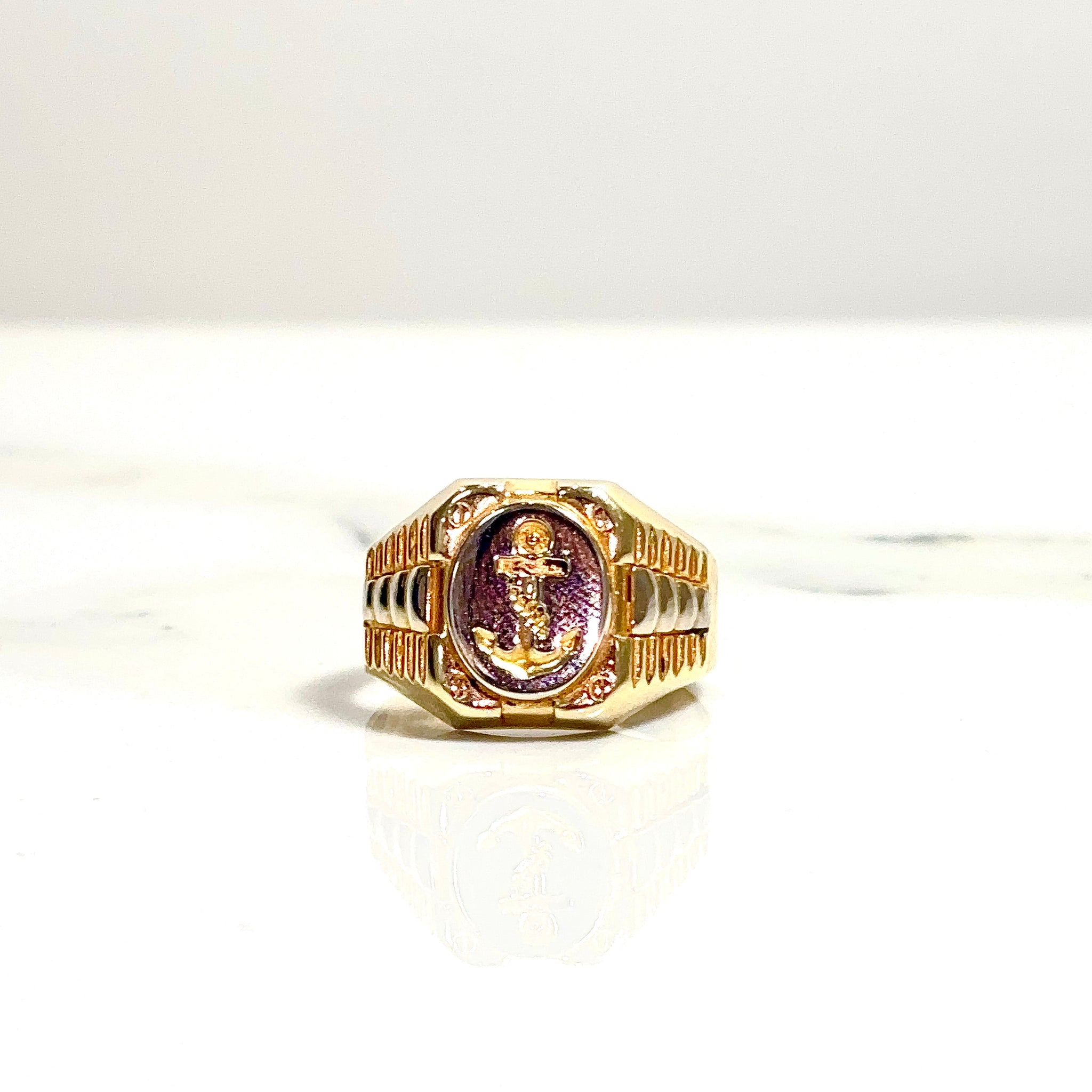 Bicolor Anchor Signet Ring - 14 carat gold 0069 - GRV2
