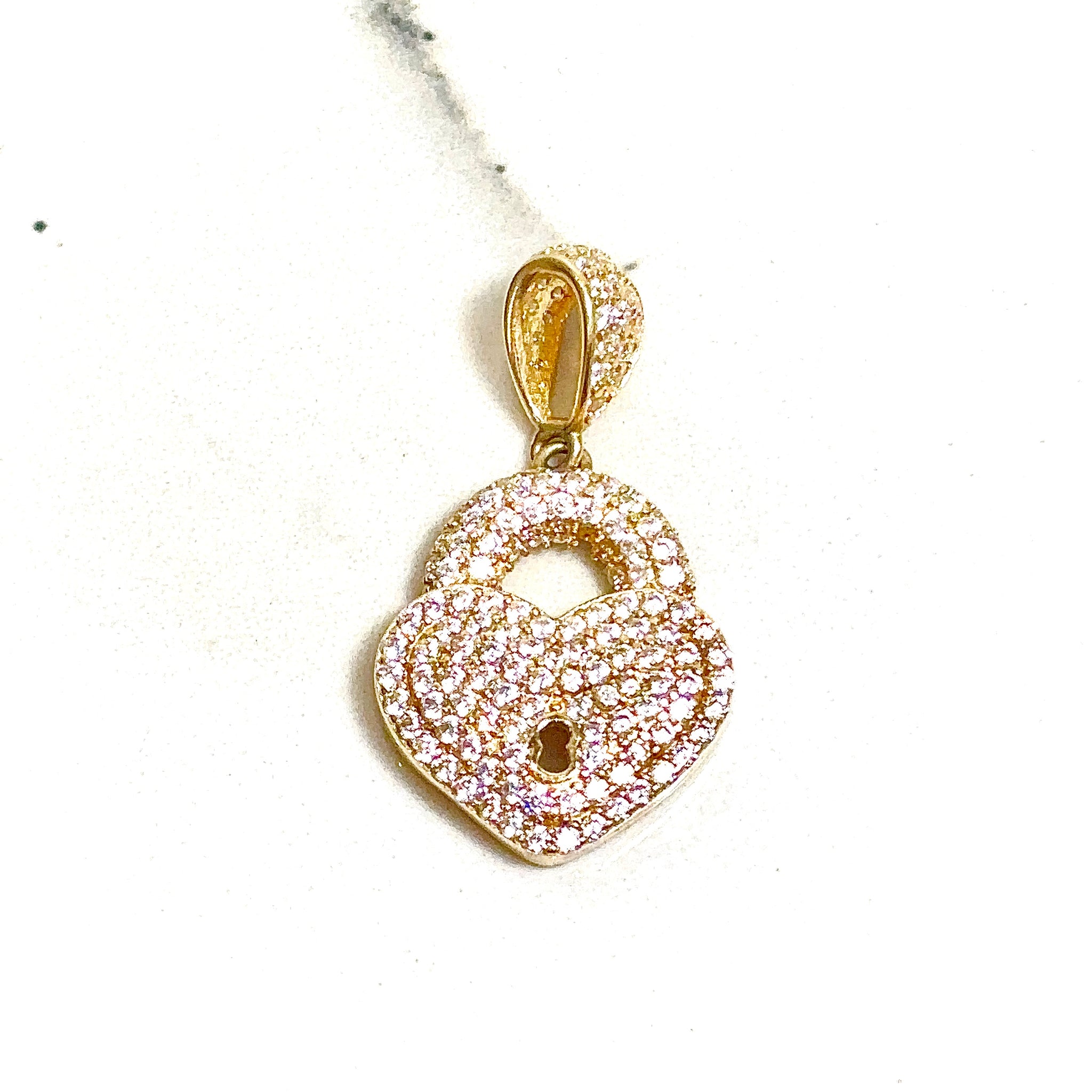Sparkling Heart Lock Pendant - 14 carat gold PV2