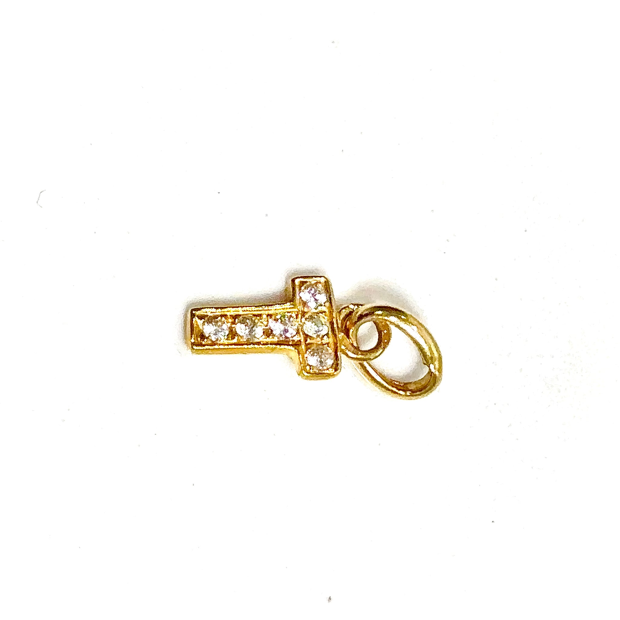 Gold Cross Pendant with Rhinestones - 14 carat gold PV2