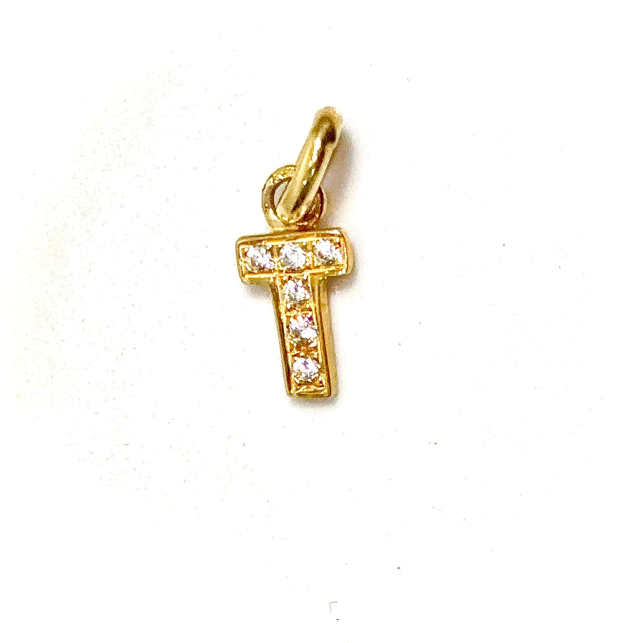 Gold Cross Pendant with Rhinestones - 14 carat gold PV2