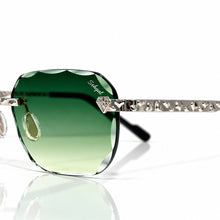 Nugget Glasses - Whitegold plated | Polished Diamond Cuts | Emarald Green