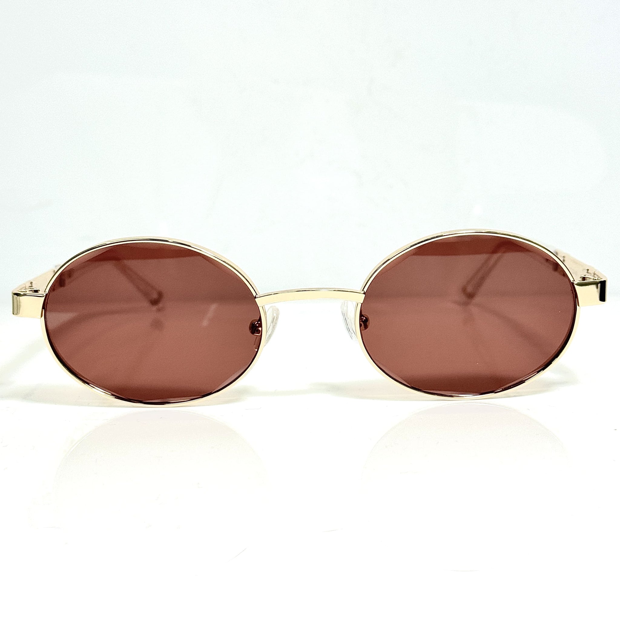 Ovoid Glasses - Gold Plated | Ruby Brown Shade | Polished Diamond Cuts Lens