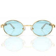 Ovoid Glasses - Gold Plated | Dubai Blue Shade | Diamond Cut Lens