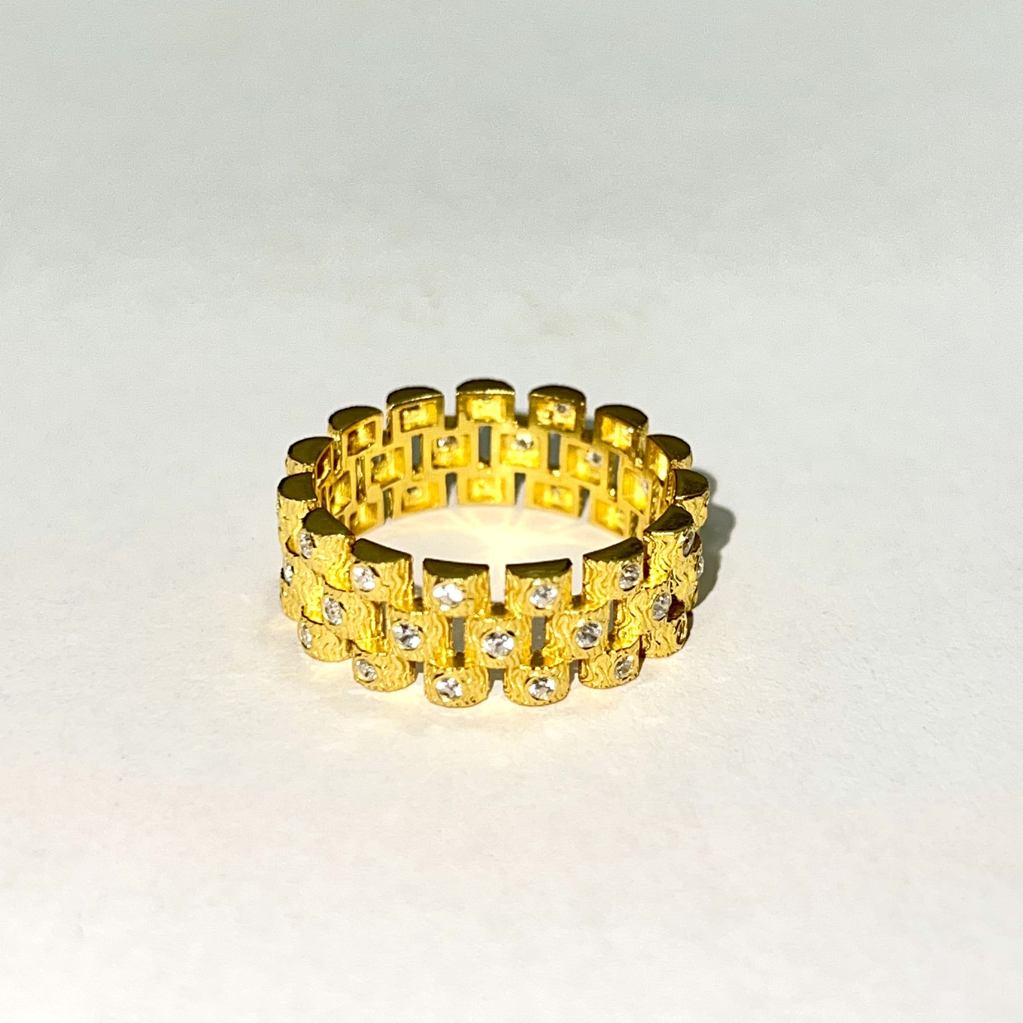 Icy Rolex-Link Ring - Zirkonia - Silver 925 gold plated