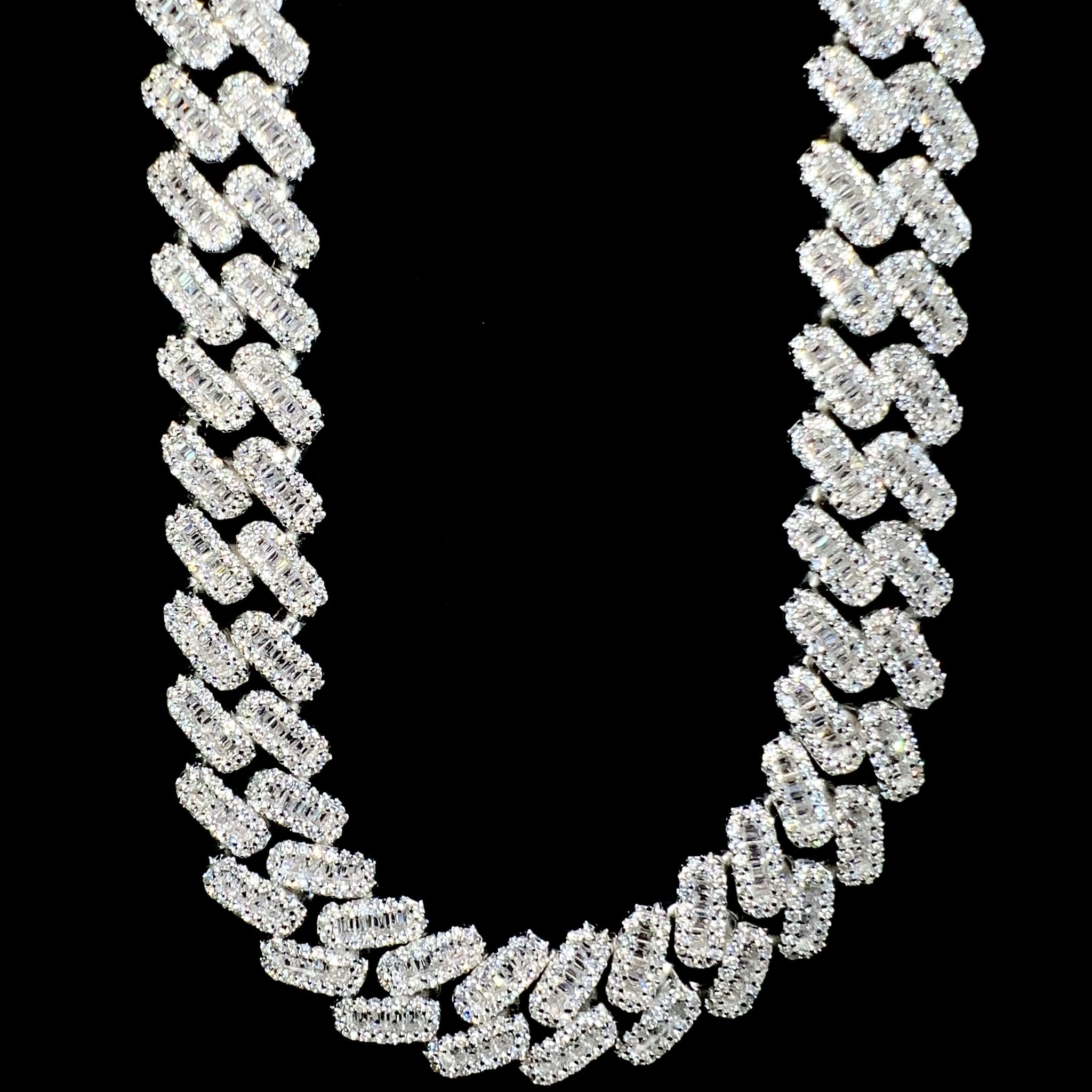 Baguette Cuban Prong Link Chain - 60cm / 12mm - Silver 925 - Sehgal Dubai Collection