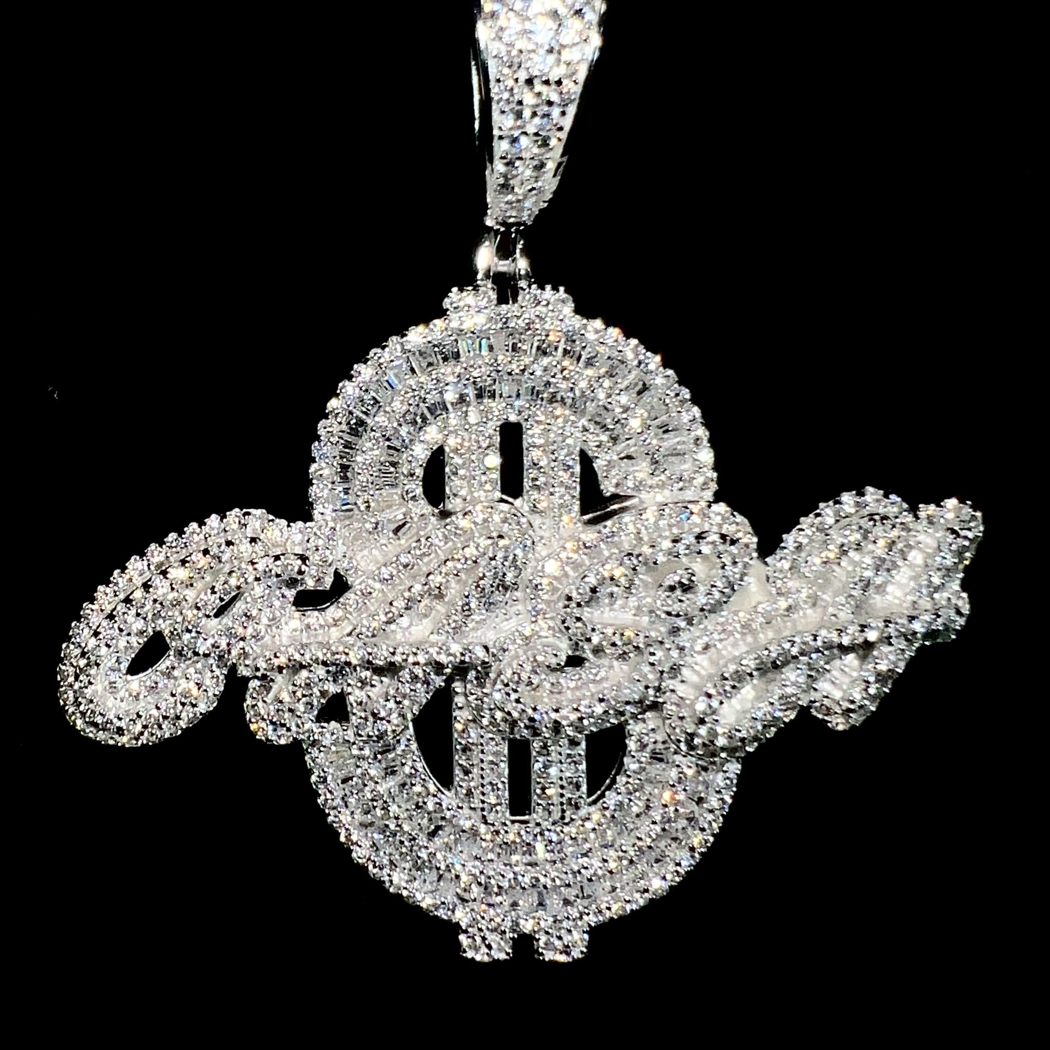 Iced Out Dollar-Cash Pendant - Baguettes - Silver 925 - Sehgal Dubai Collection