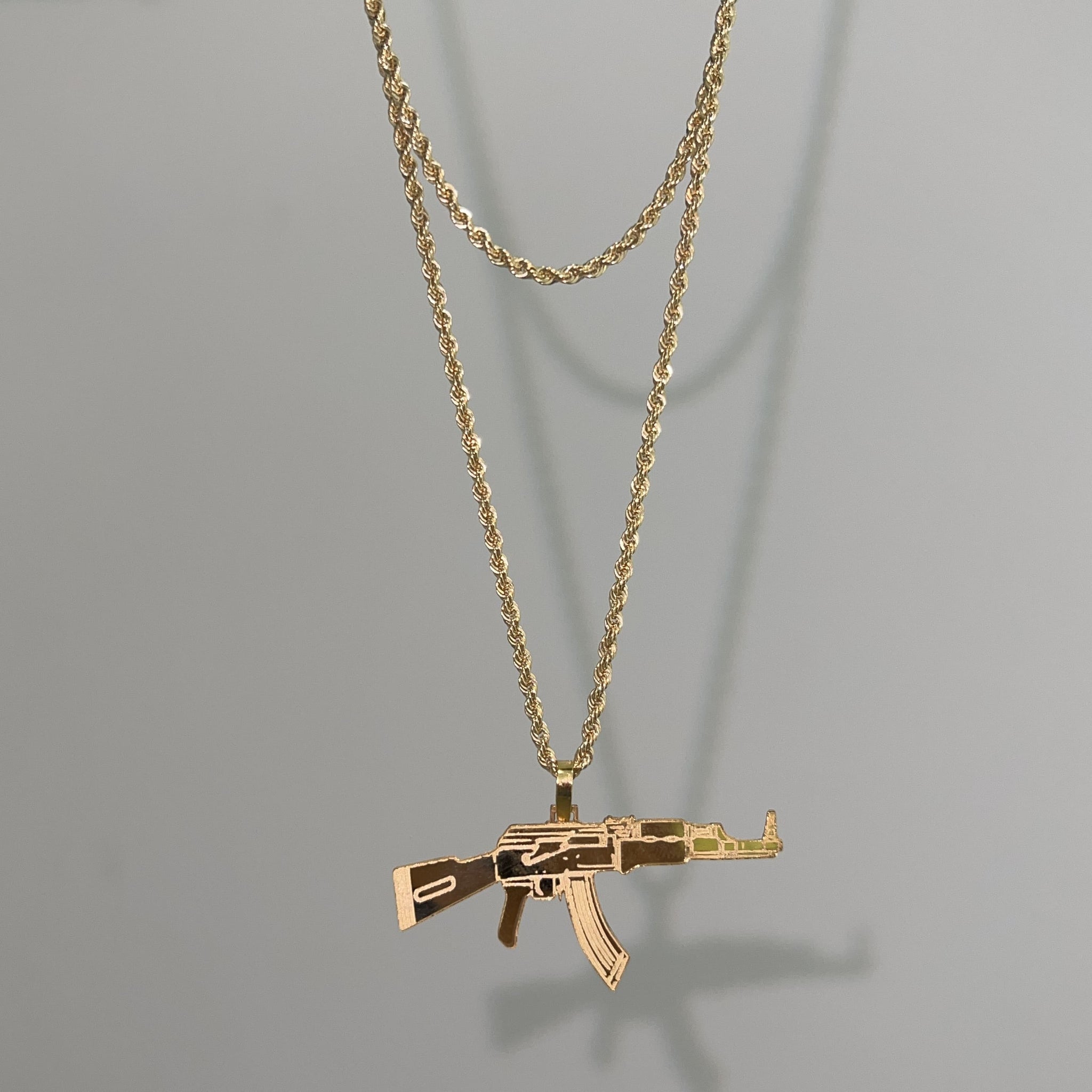 Rope Chain + AK47 Pendant - 14 carat gold - 2mm / 55cm