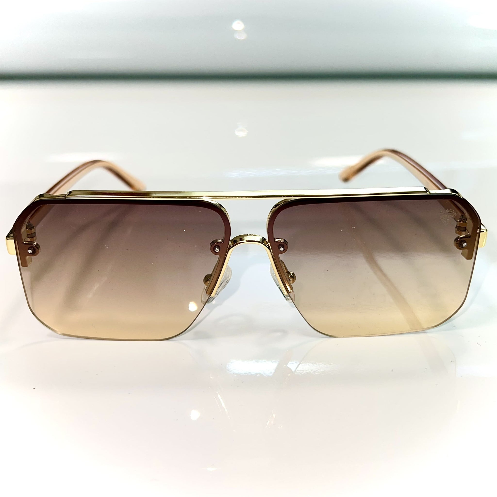 Macho Glasses - 14 carat gold plated / Silicon Side - Brown Shade - Sehgal Glasses