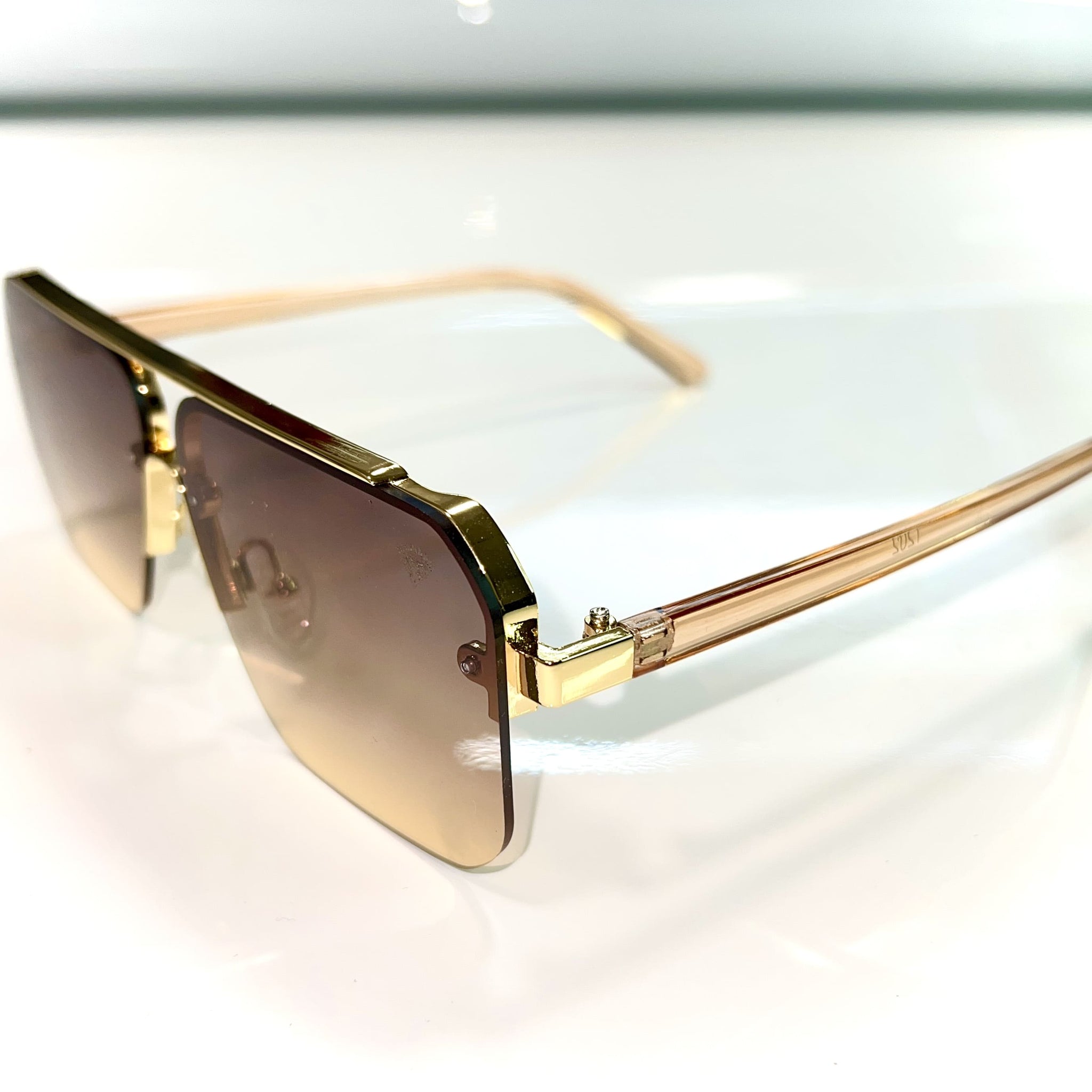 Macho Glasses - 14 carat gold plated / Silicon Side - Brown Shade - Sehgal Glasses
