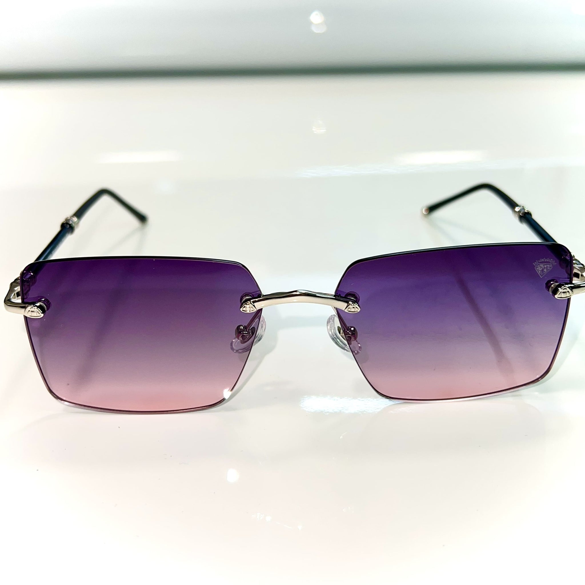 Eduardo Glasses - Silver 925 plated + Silicon side - Purple/Pink Shade - Sehgal Glasses