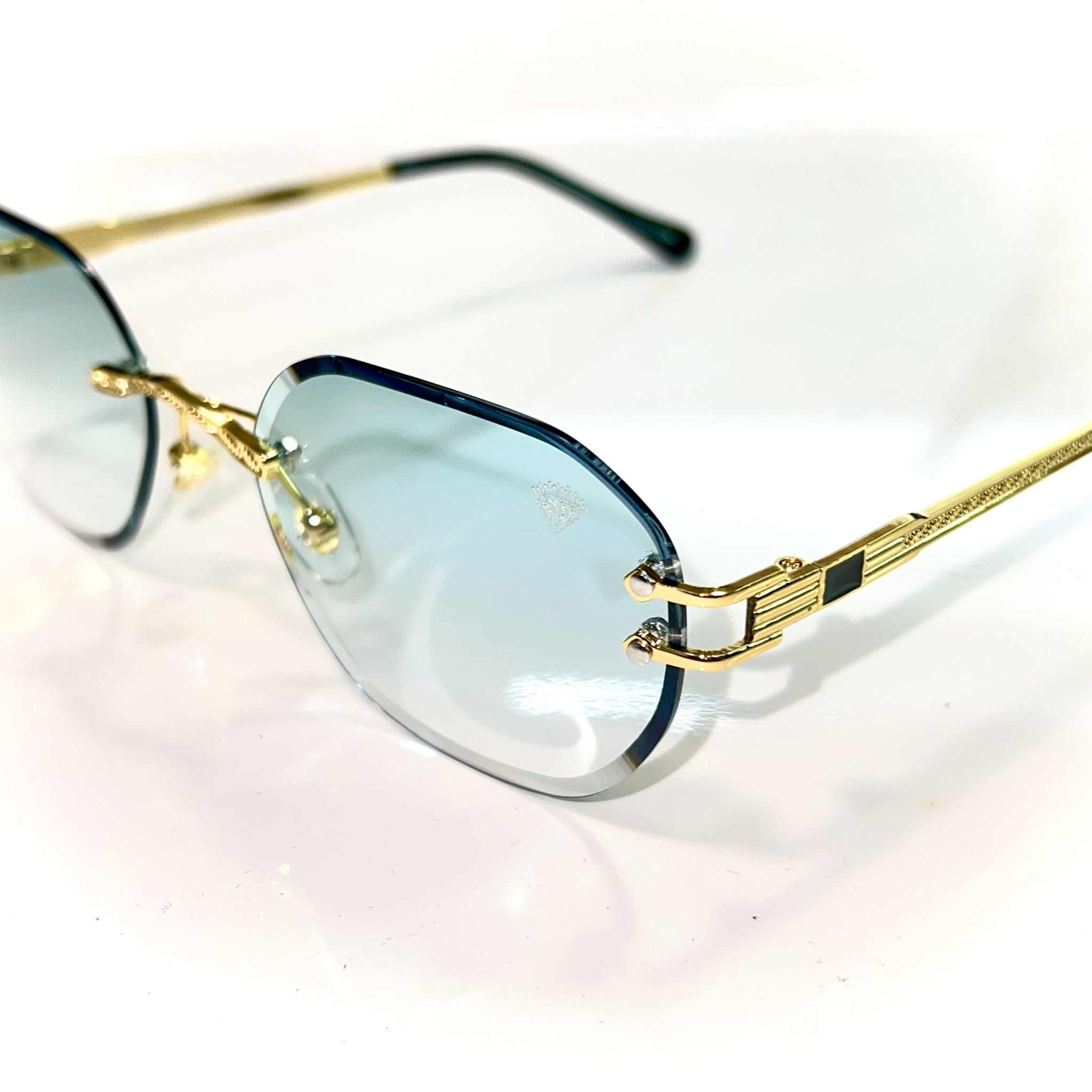 Pharaoh Glasses - Diamond cut / 14 carat gold plated - Green Shade - Sehgal Glasses