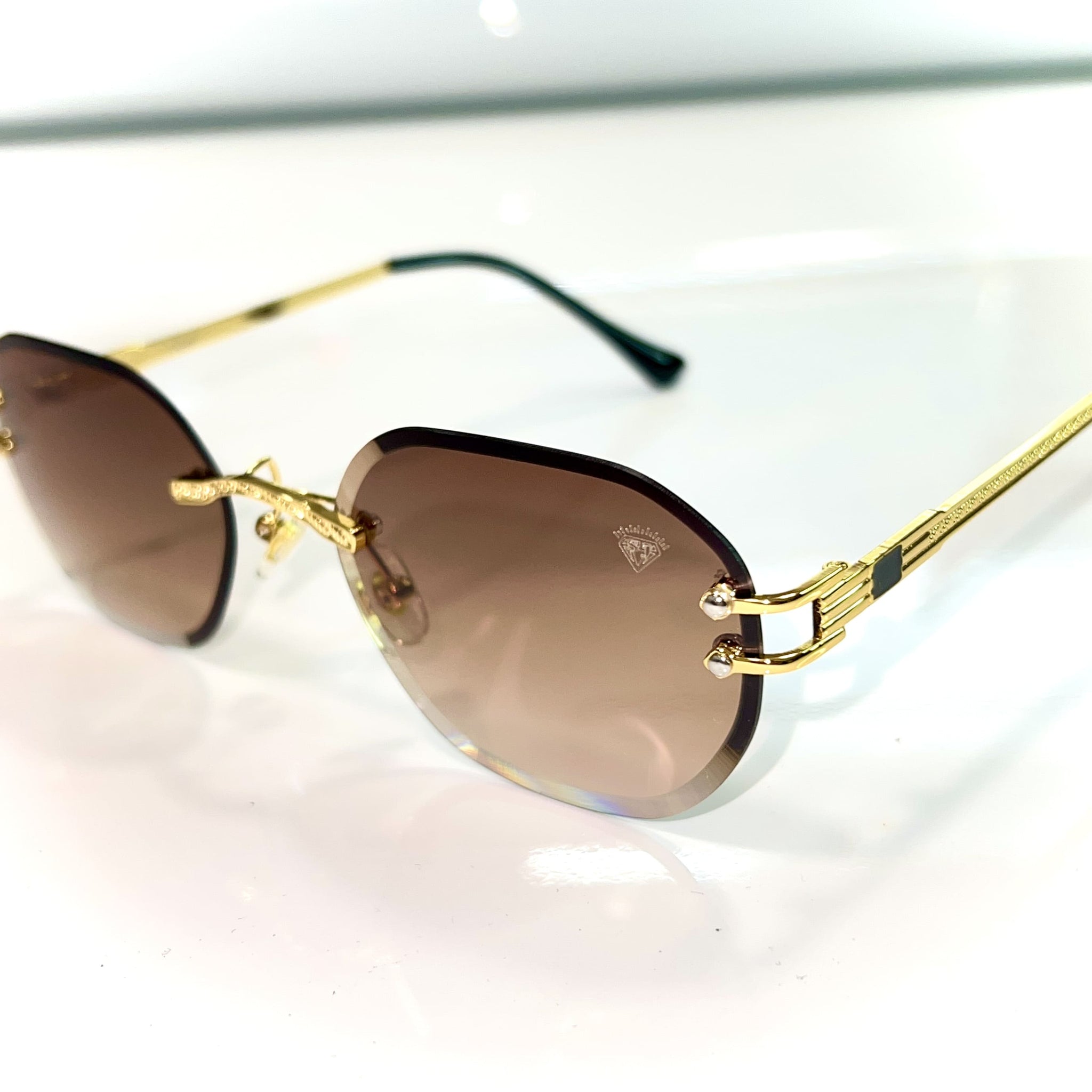 Pharaoh Glasses - Diamond cut / 14 carat gold plated - Brown Shade - Sehgal Glasses