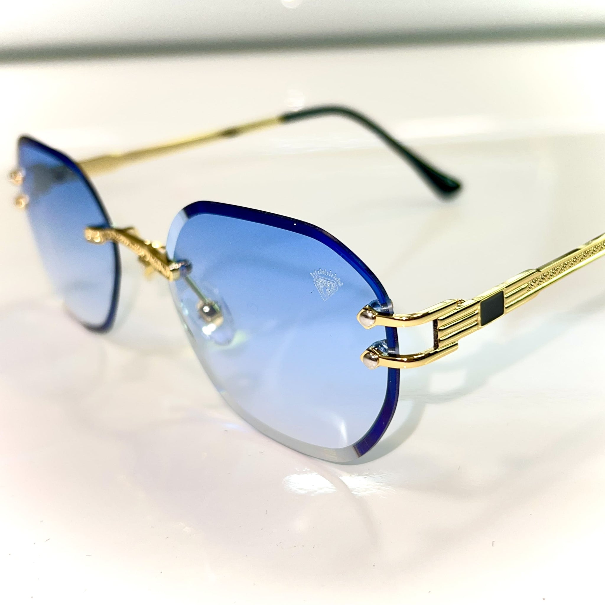 Pharaoh Glasses - Diamond cut / 14 carat gold plated - Blue Shade - Sehgal Glasses
