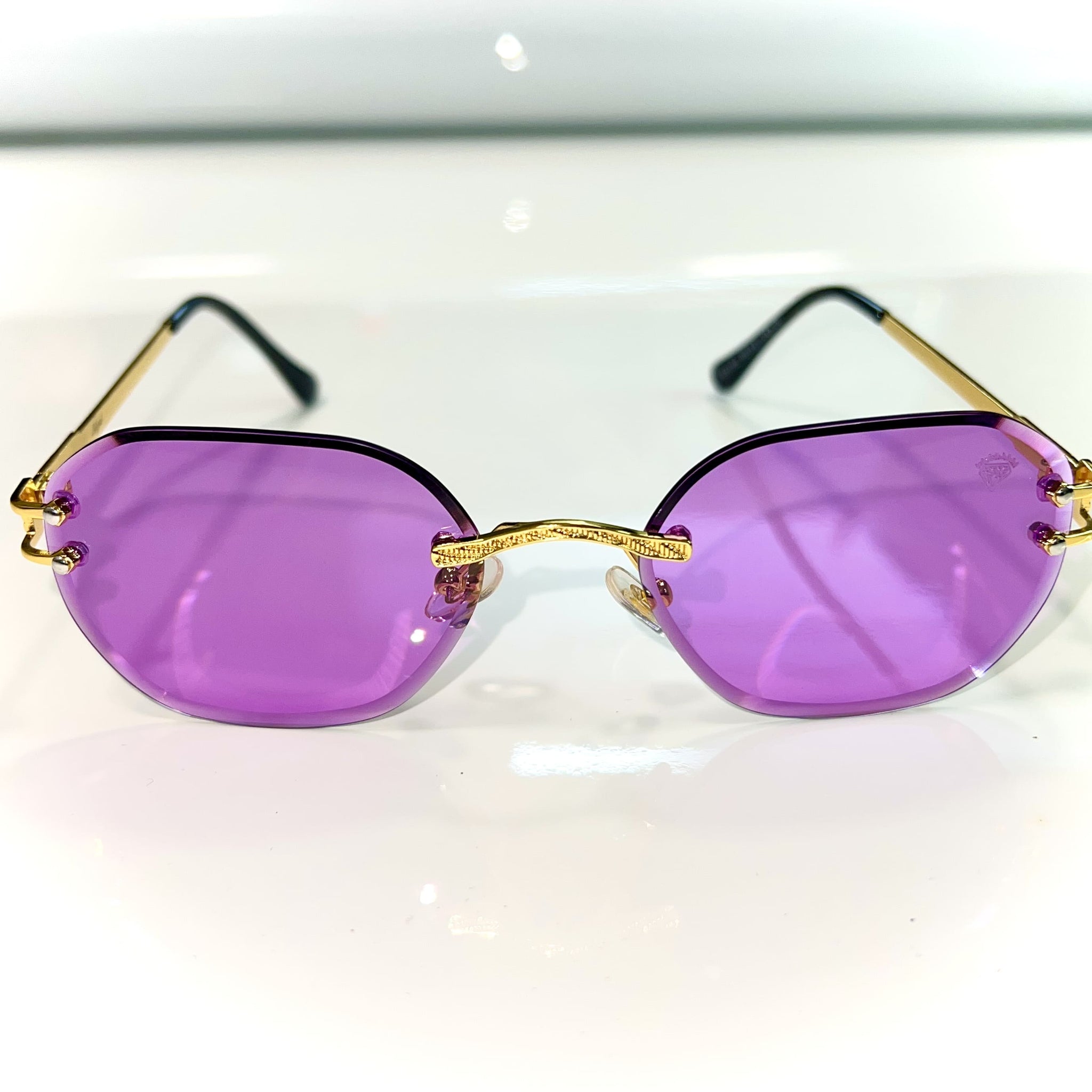 Pharaoh Glasses - Diamond cut / 14 carat gold plated - Purple Shade - Sehgal Glasses