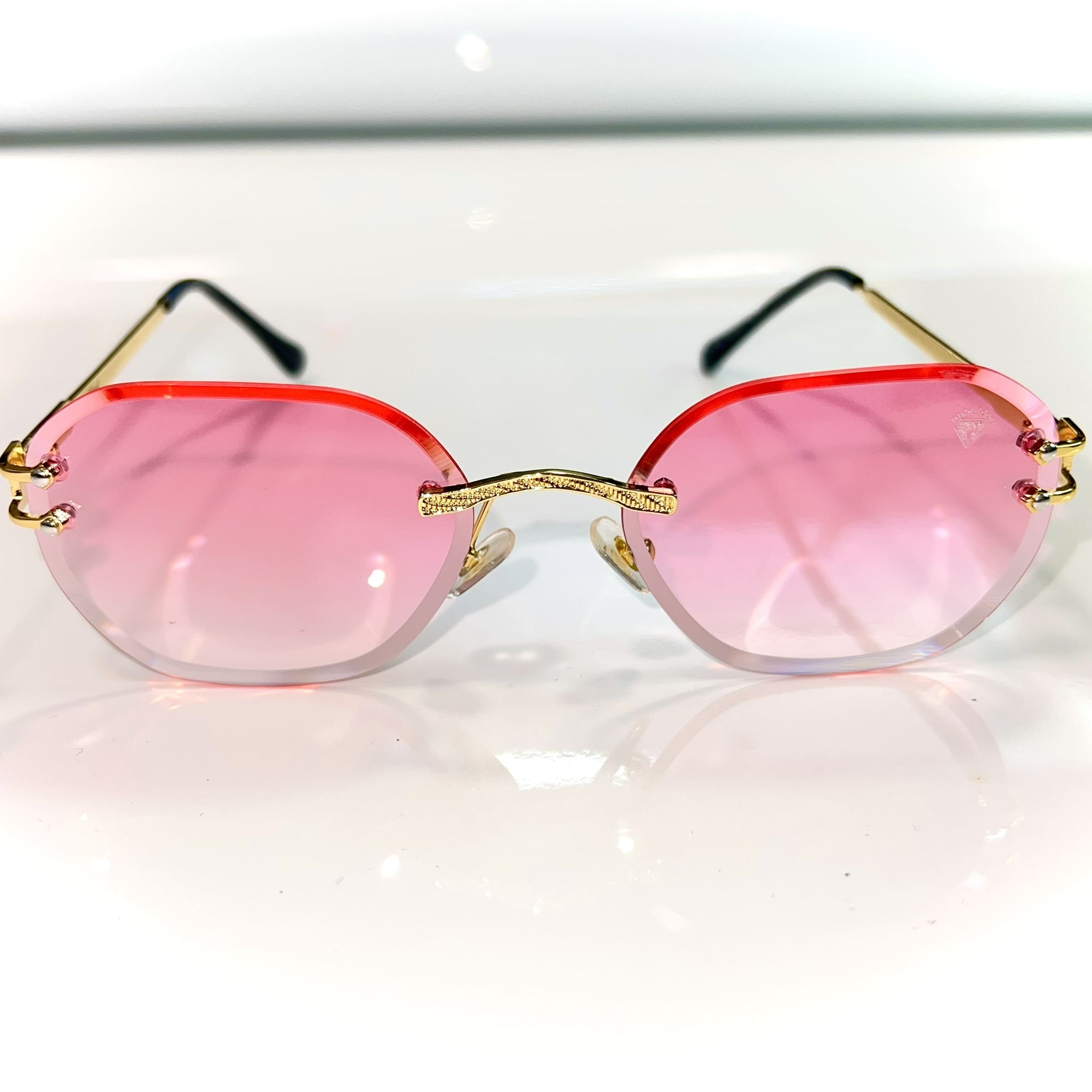Pharaoh Glasses - Diamond cut / 14 carat gold plated - Pink Shade - Sehgal Glasses