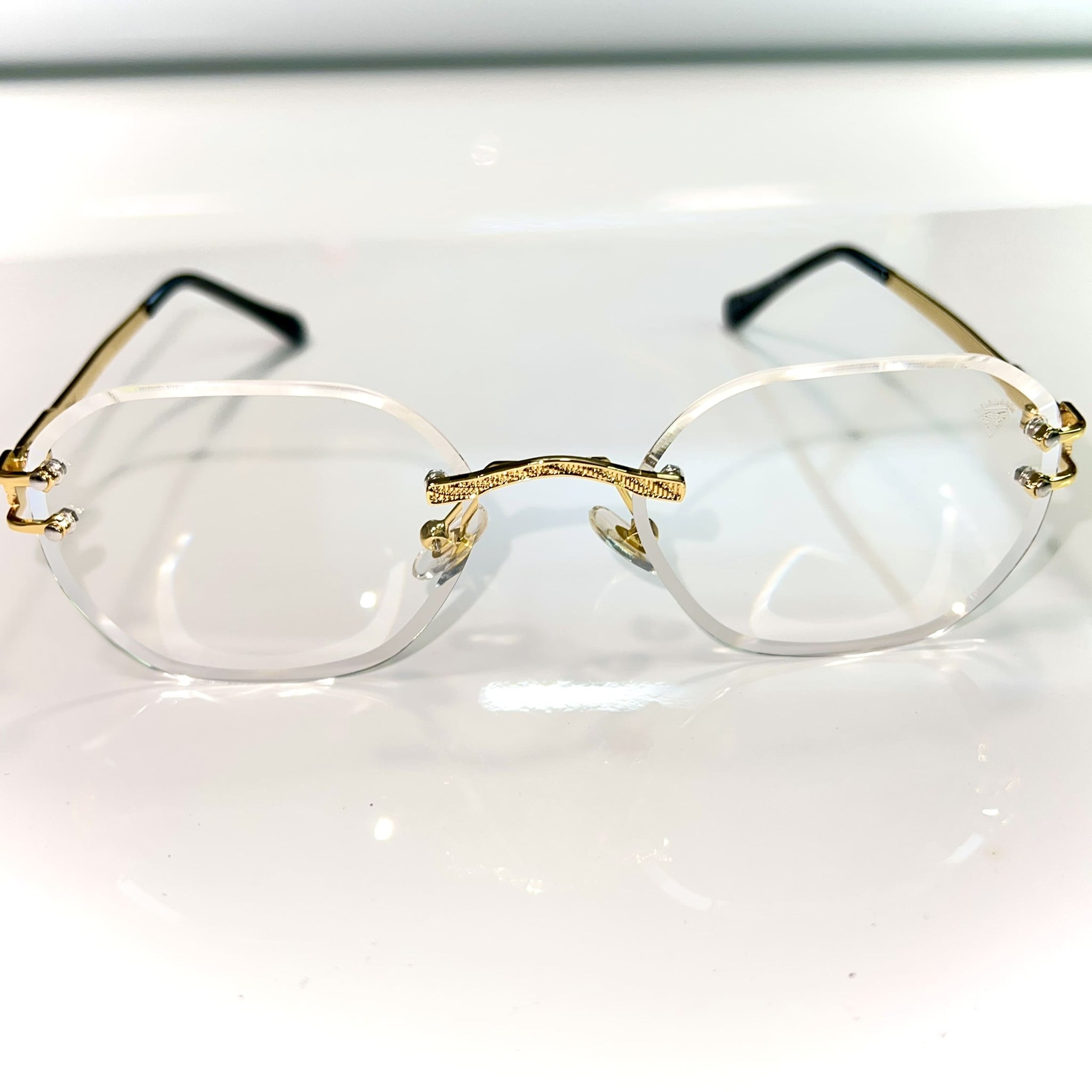 Pharaoh Glasses - Diamond cut / 14 carat gold plated - Transparent Shade - Sehgal Glasses