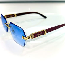 Sehgal Woodcut glasses - gold plated - Blue shade - Gold / Woodgrain frame